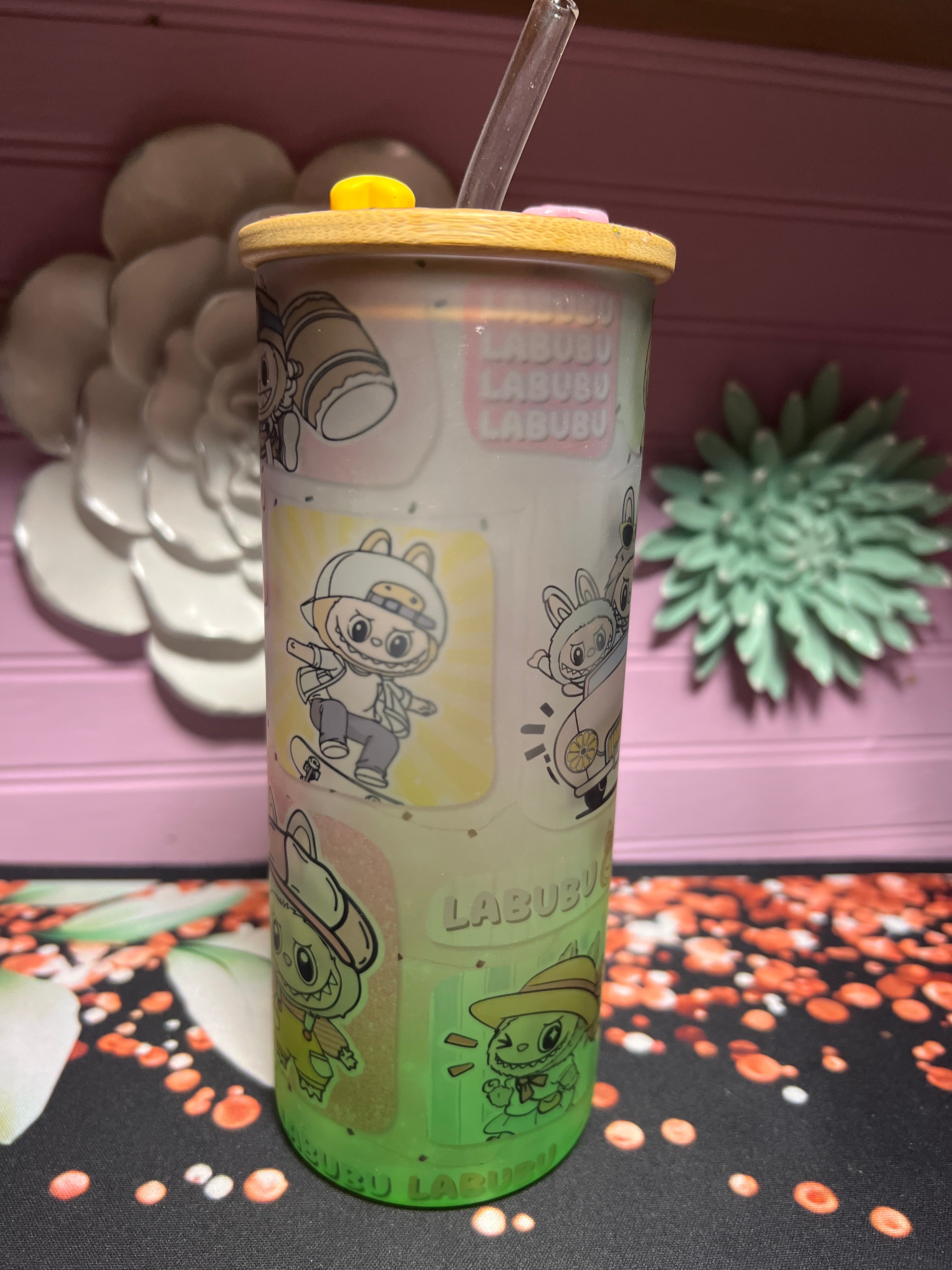 Labubu frosted glass cup 18 oz