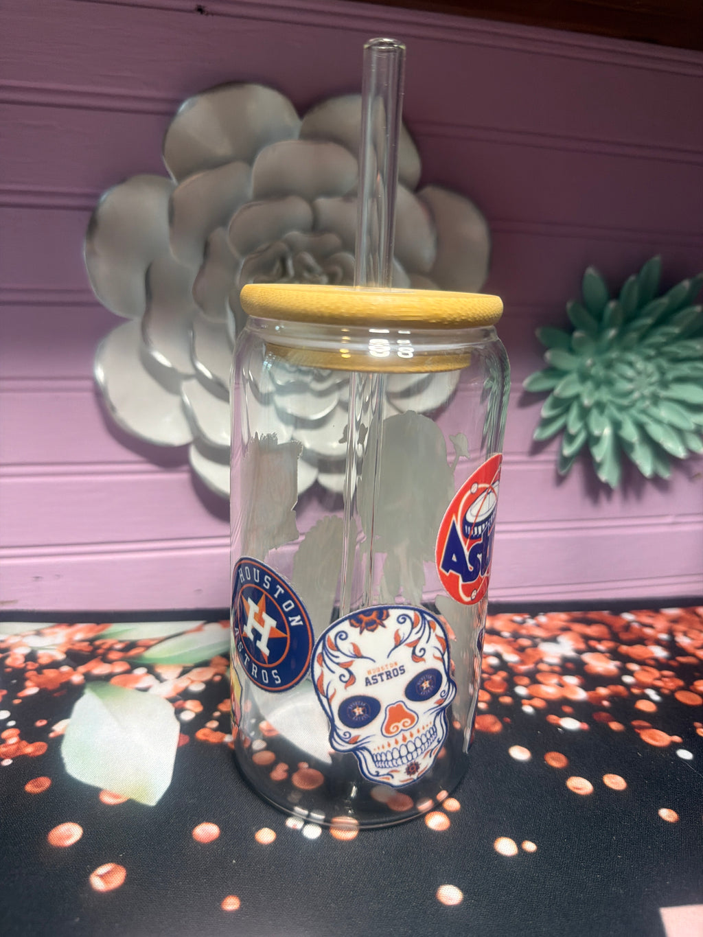 Houston Astros glass cup 16 oz stickers UV-DTF