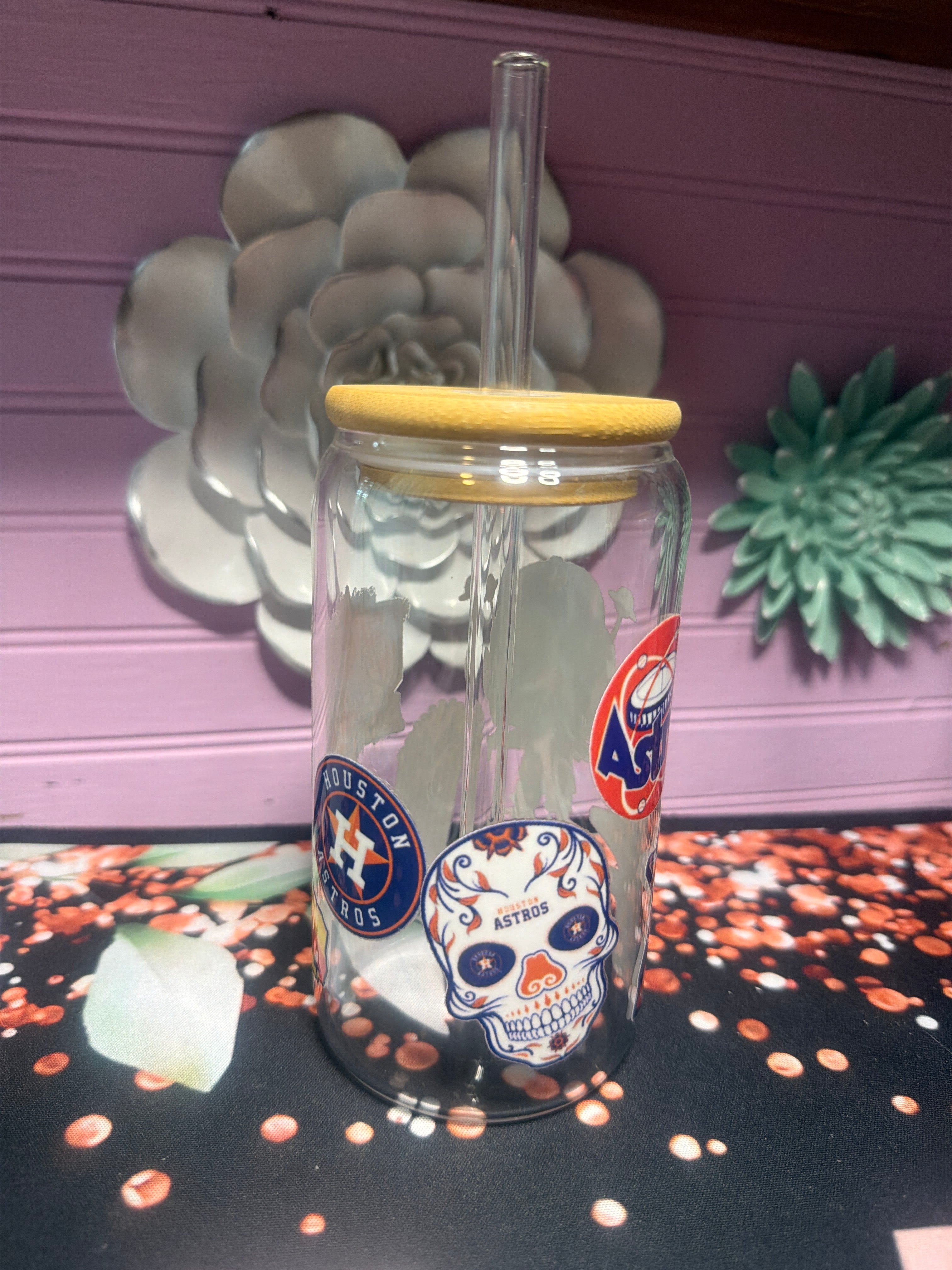 Houston Astros glass cup 16 oz stickers UV-DTF