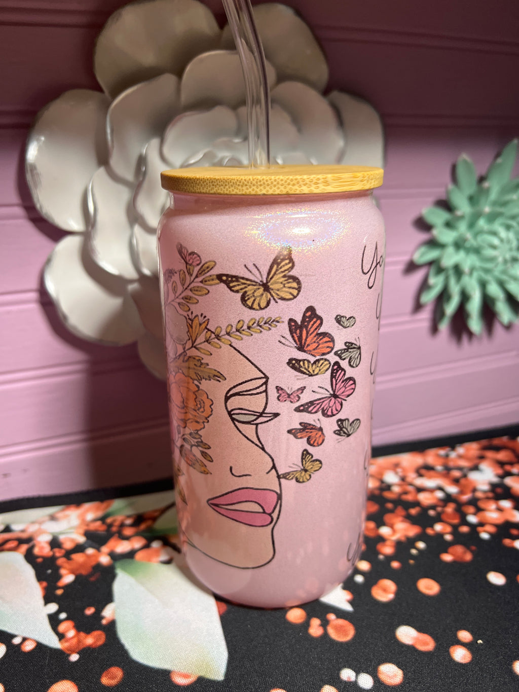 Glass cup pink 16oz