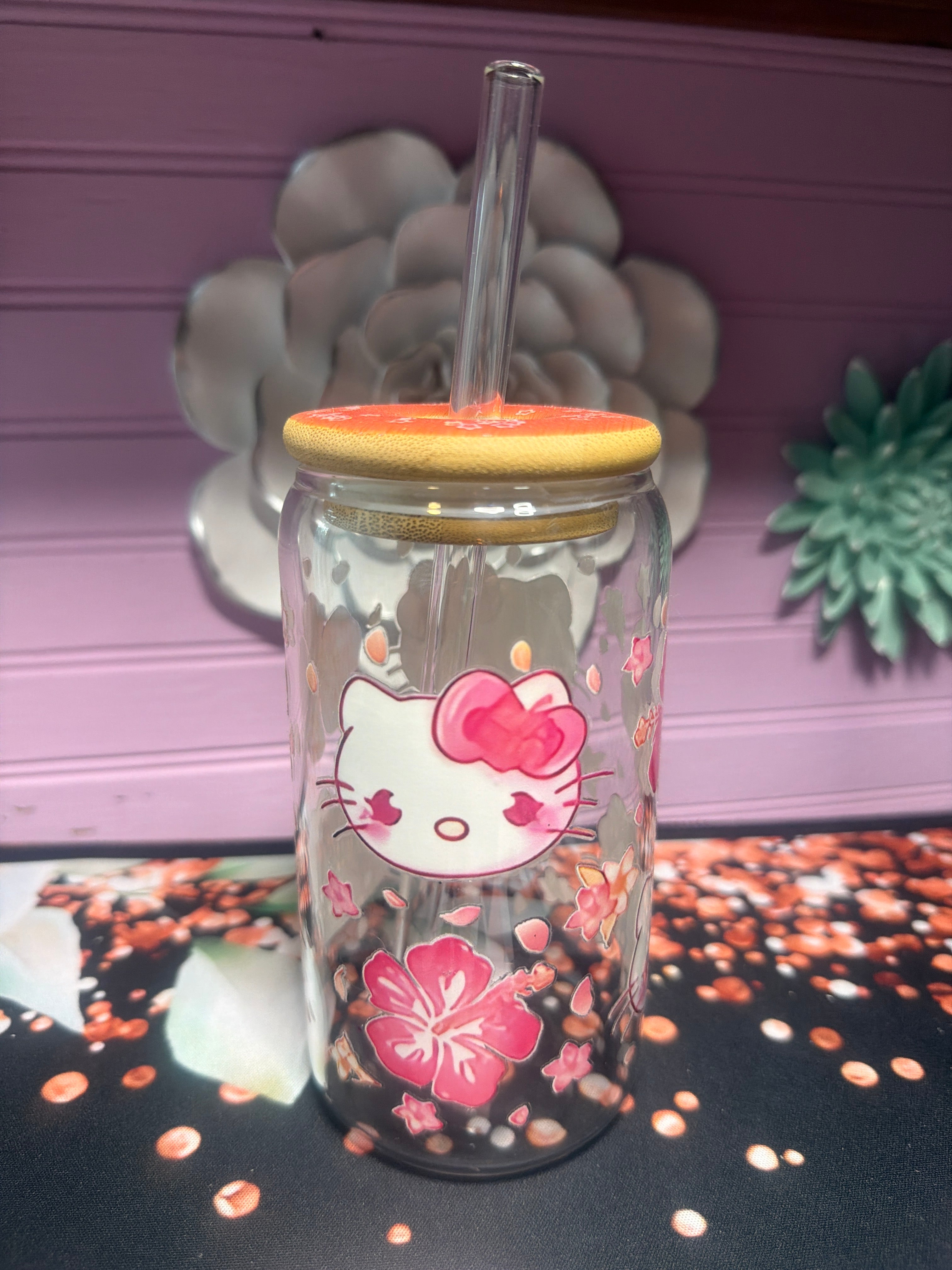 Hello Kitty sticker UV DTF glass cup 16 oz