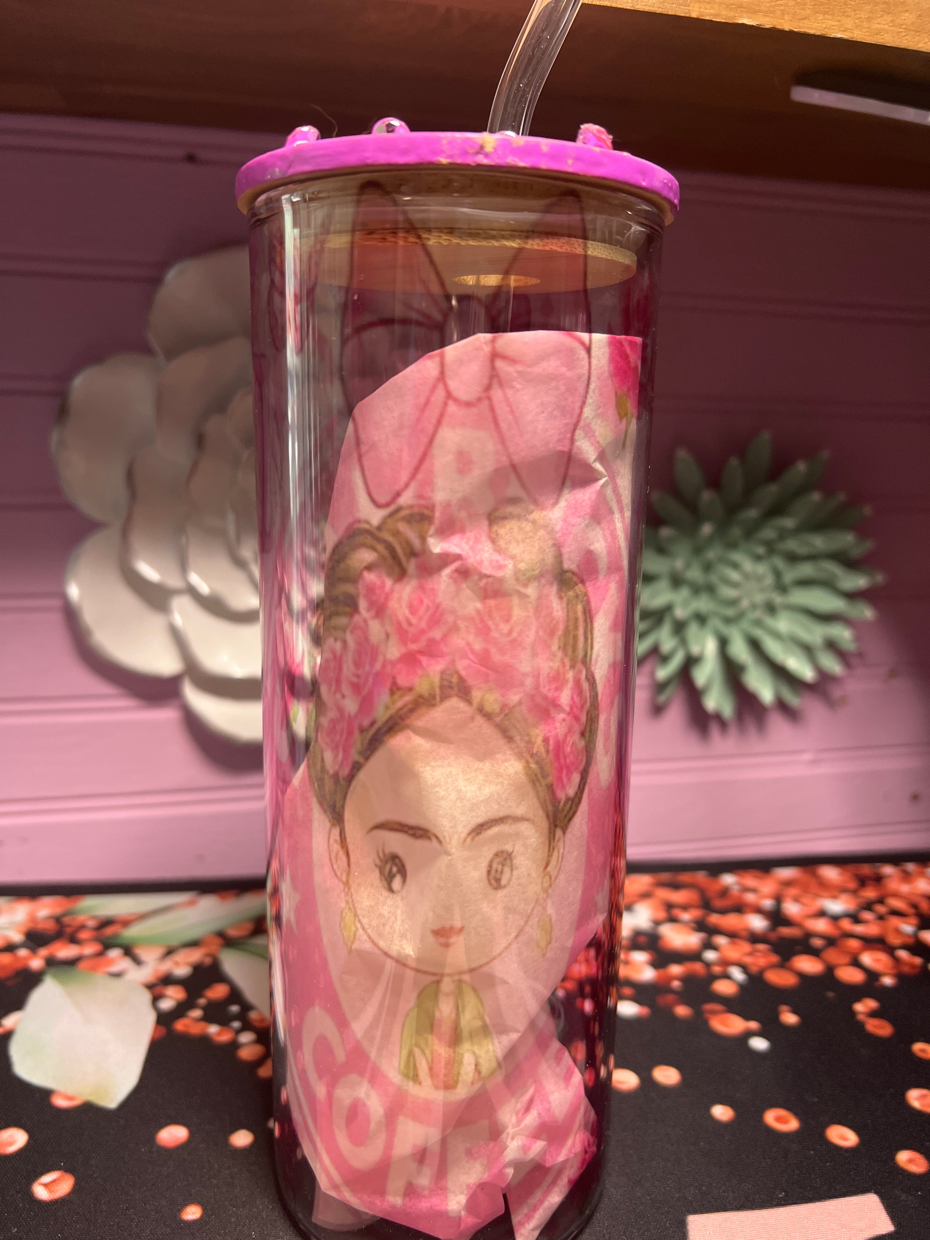 Frida Kahlo glass cup 20 oz