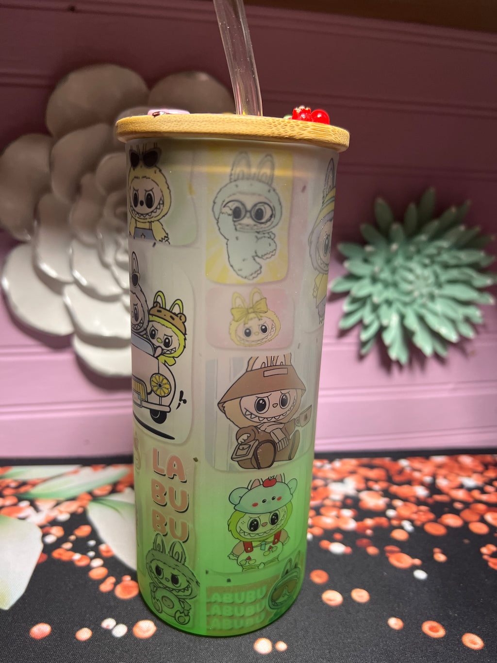 Labubu frosted glass cup 18 oz
