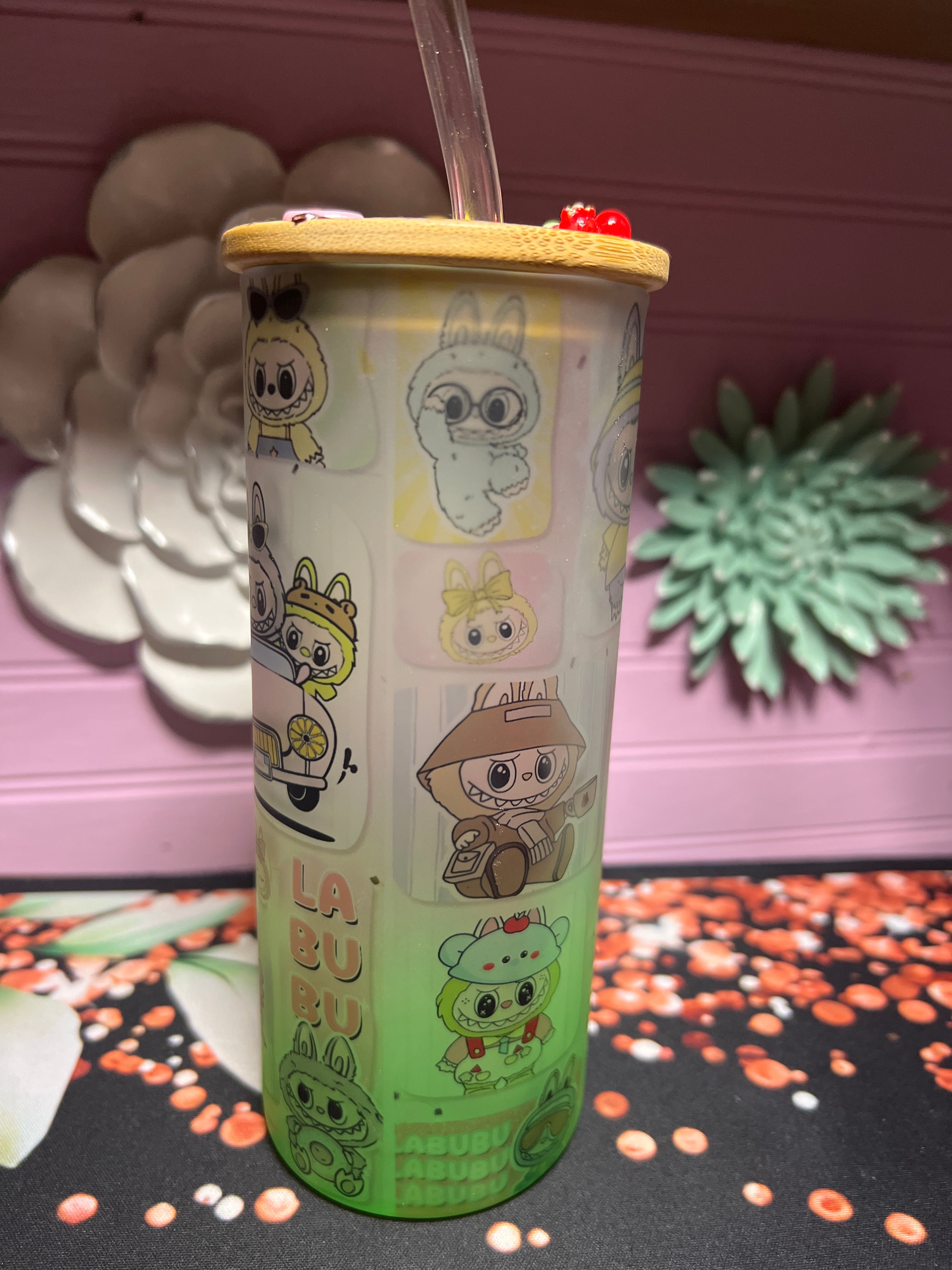 Labubu frosted glass cup 18 oz
