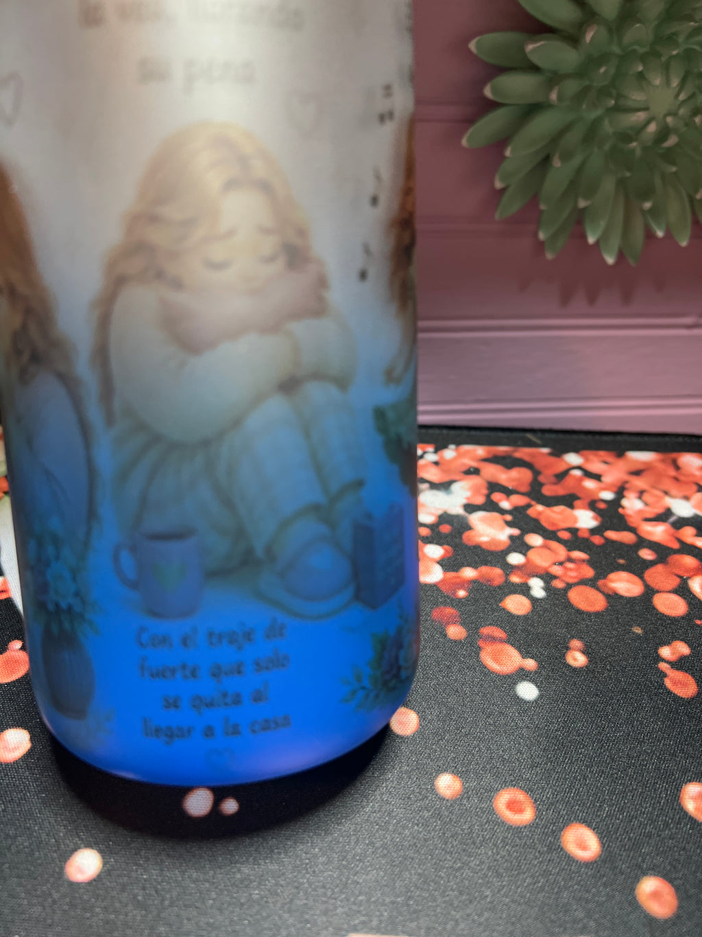 Blue frosted glass cup 16 oz