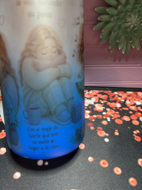 Blue frosted glass cup 16 oz
