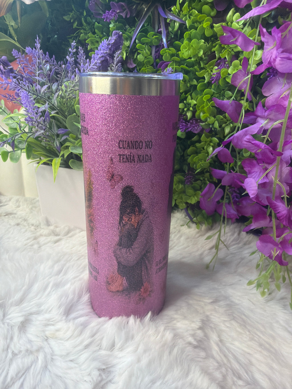 Que hablen de mí tumbler morado con destellos de glitter 20 oz