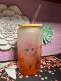 Cat Frosted glass cup 16 oz