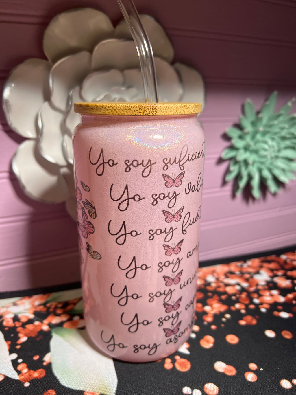 Glass cup pink 16oz