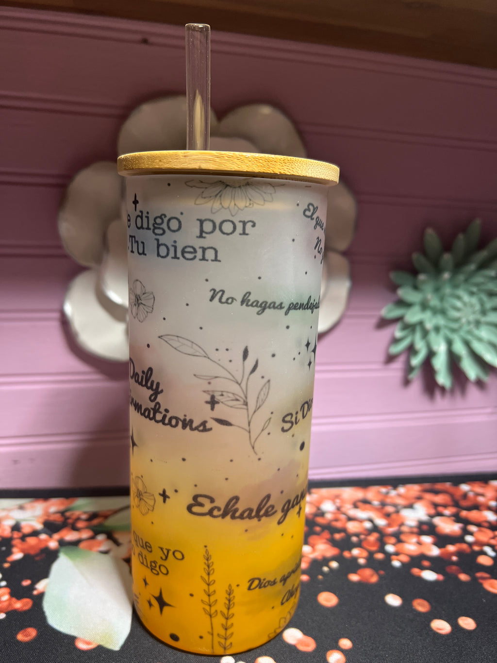 Daily affirmations español frosted glass cup 18 oz