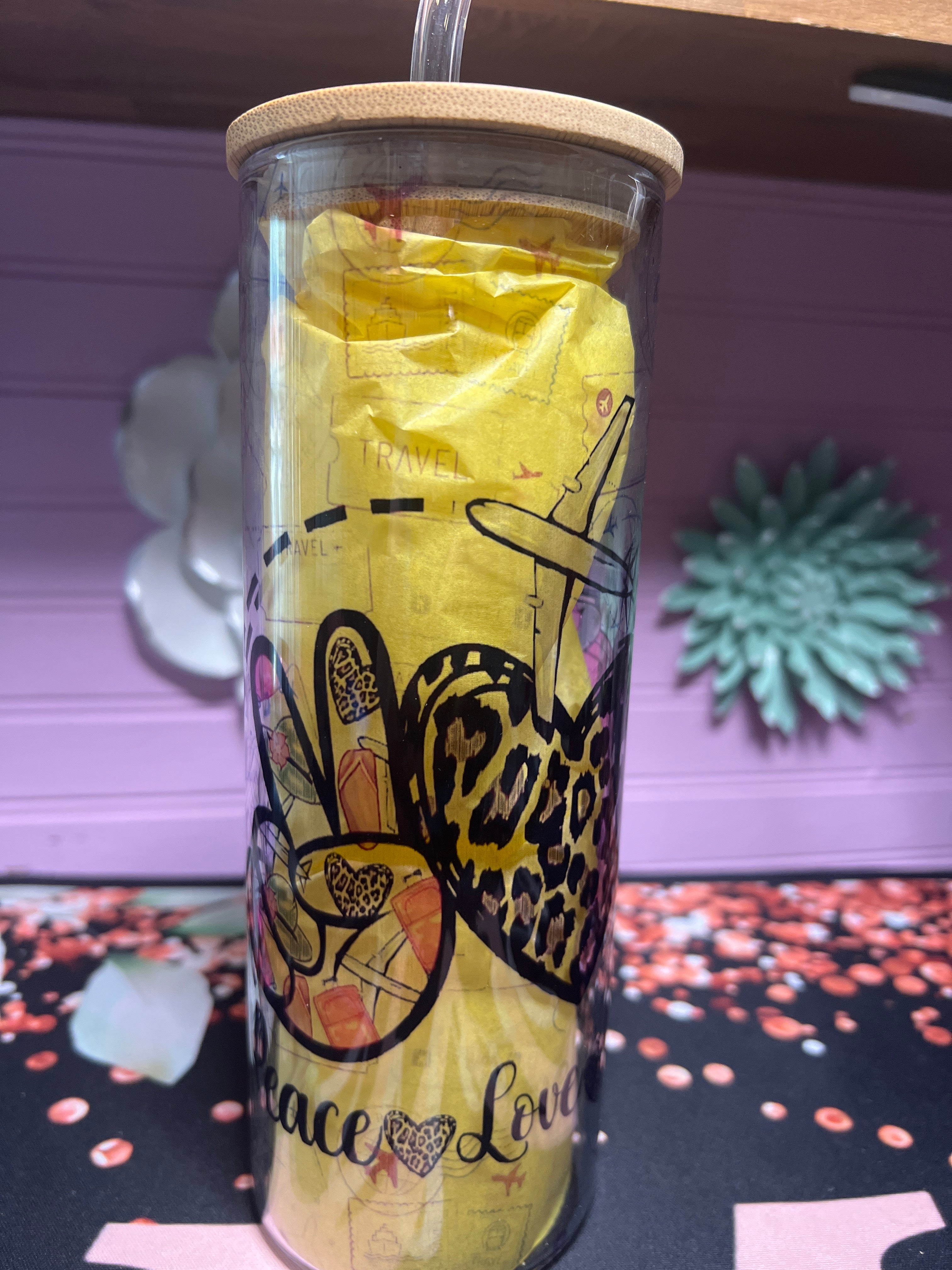 Peace  Love  Vacation glass cup 20 oz
