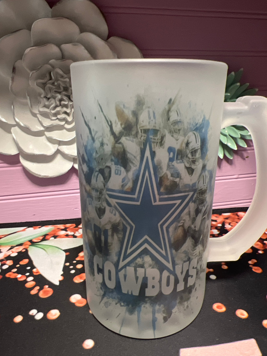 Cowboys frosted glass cup  16 oz