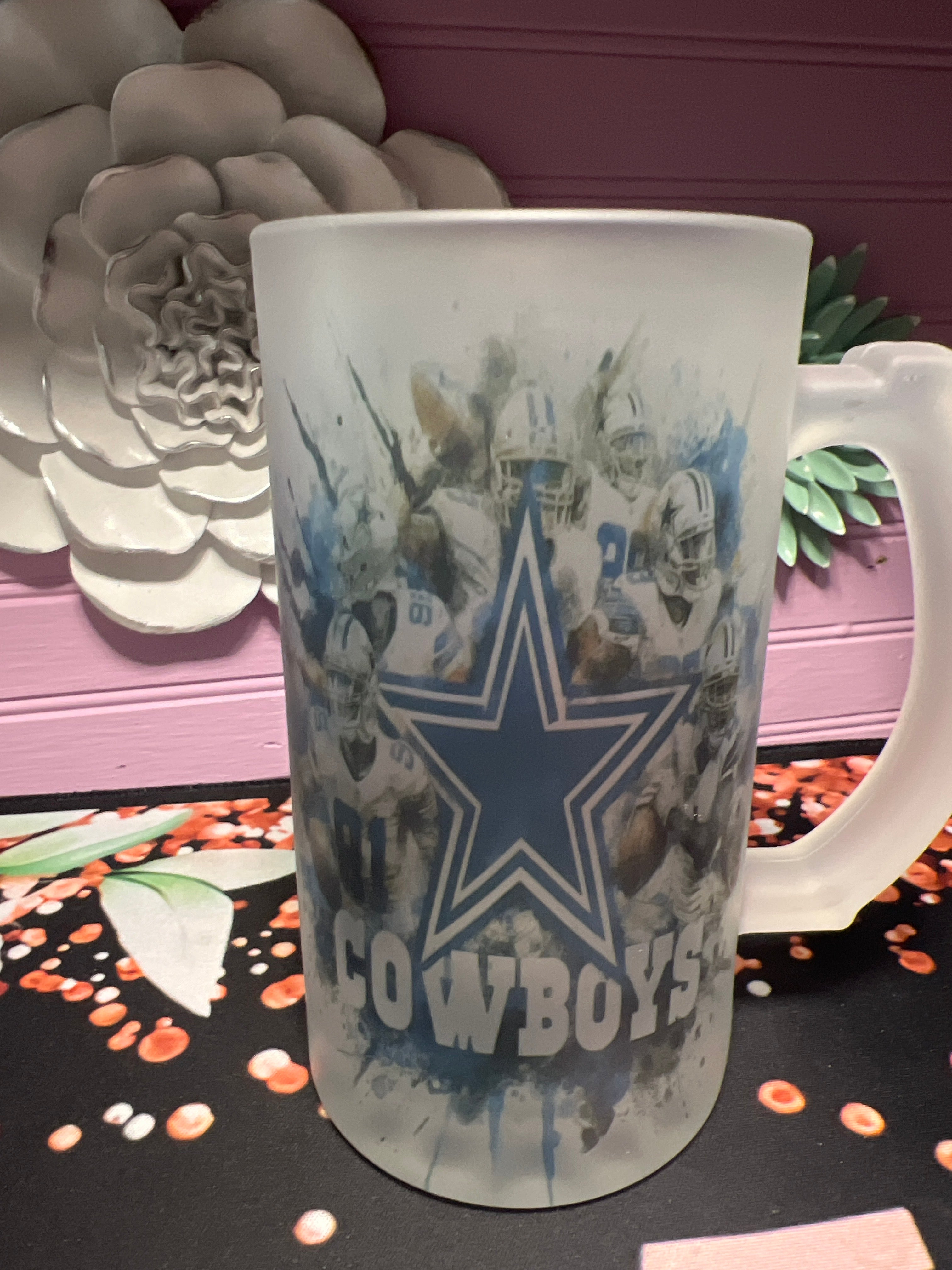 Cowboys frosted glass cup  16 oz
