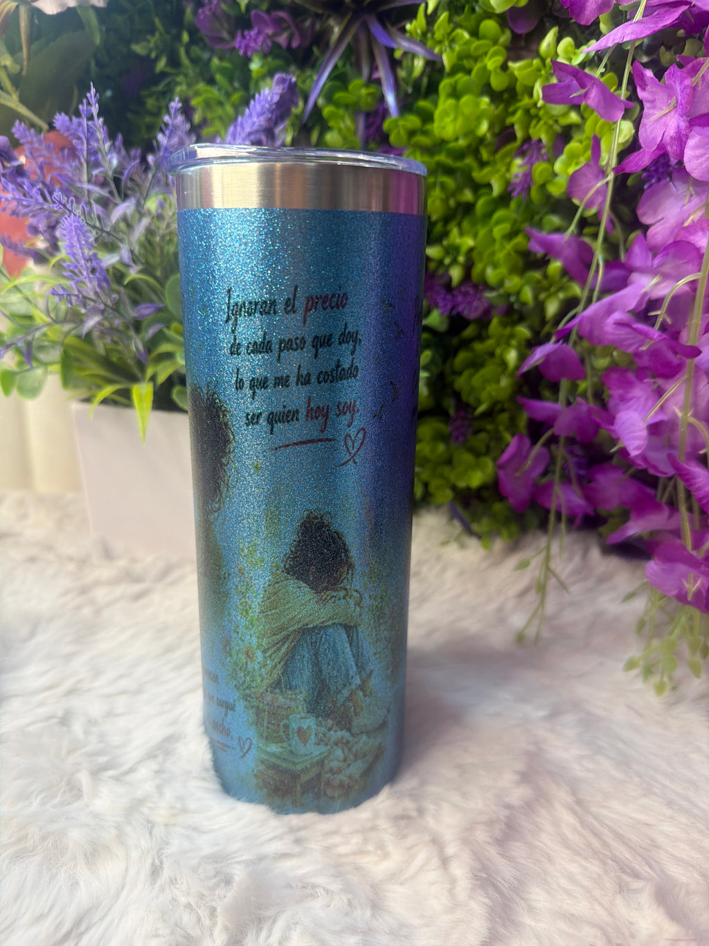 Salí de ahí tumbler azul con destellos de glitter 20 oz