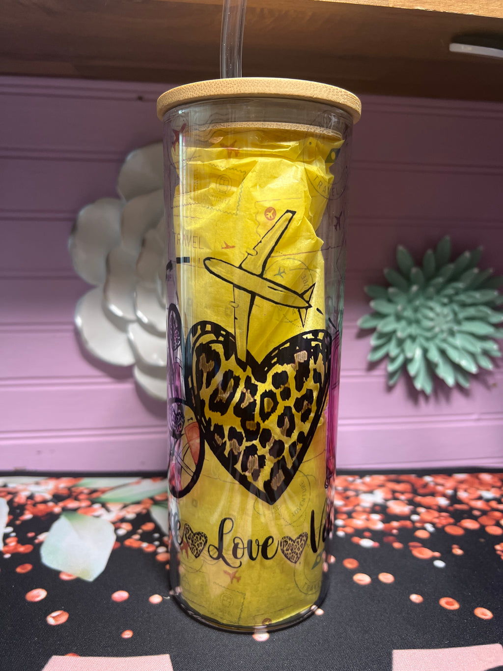 Peace  Love  Vacation glass cup 20 oz