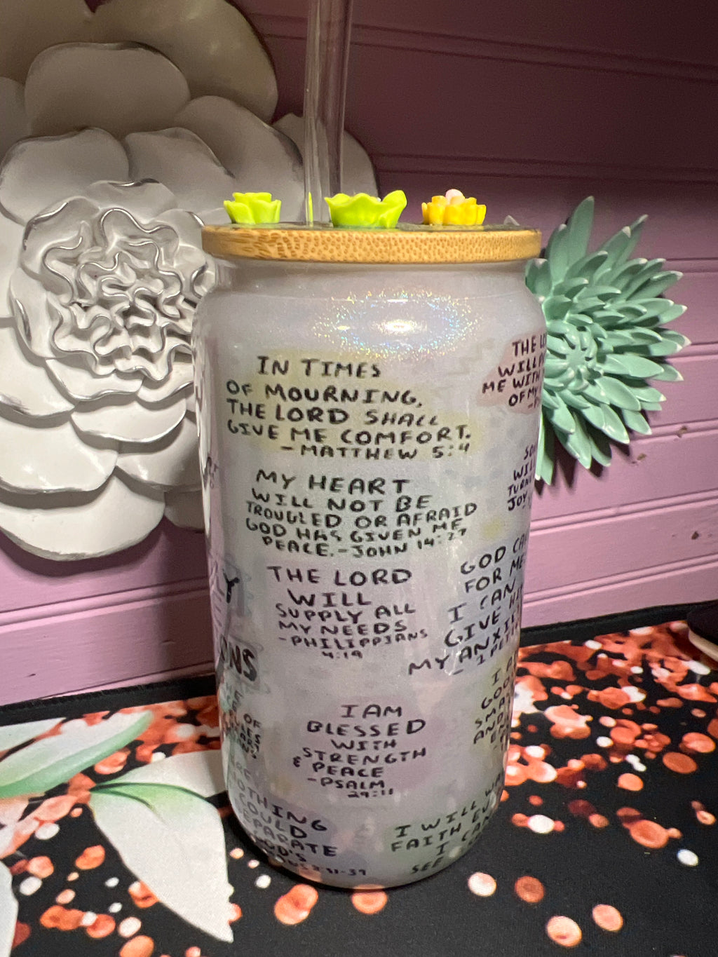 My daily Bible affirmation glass cup 16 oz