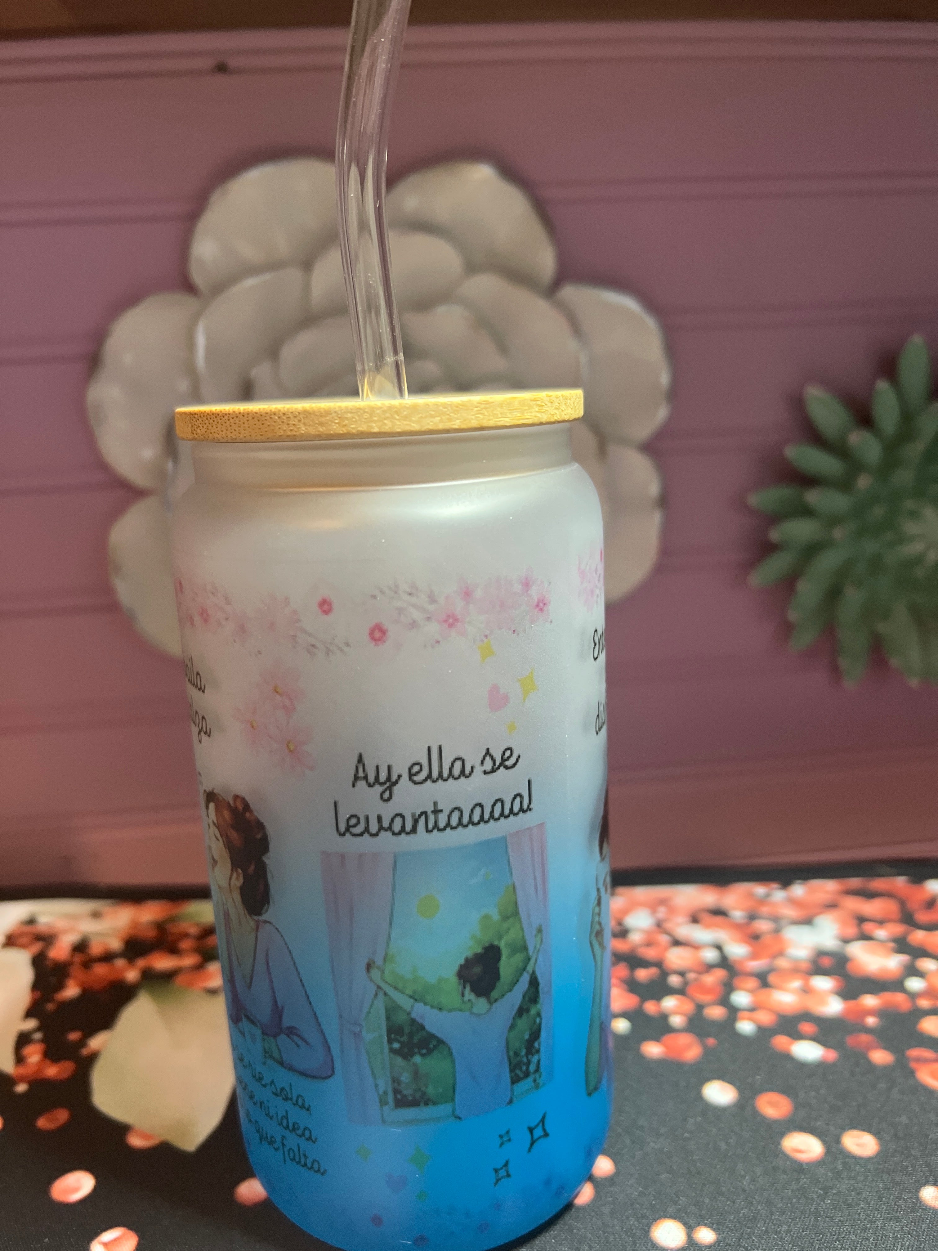 Blue frosted glass cup 16 oz
