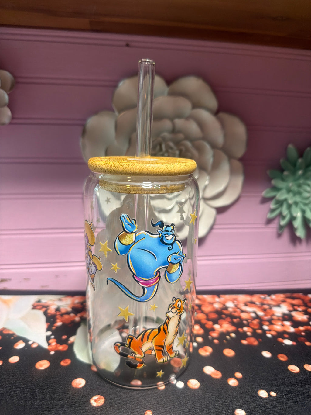 Jasmine glass cup 16 oz stickers UV-DTF