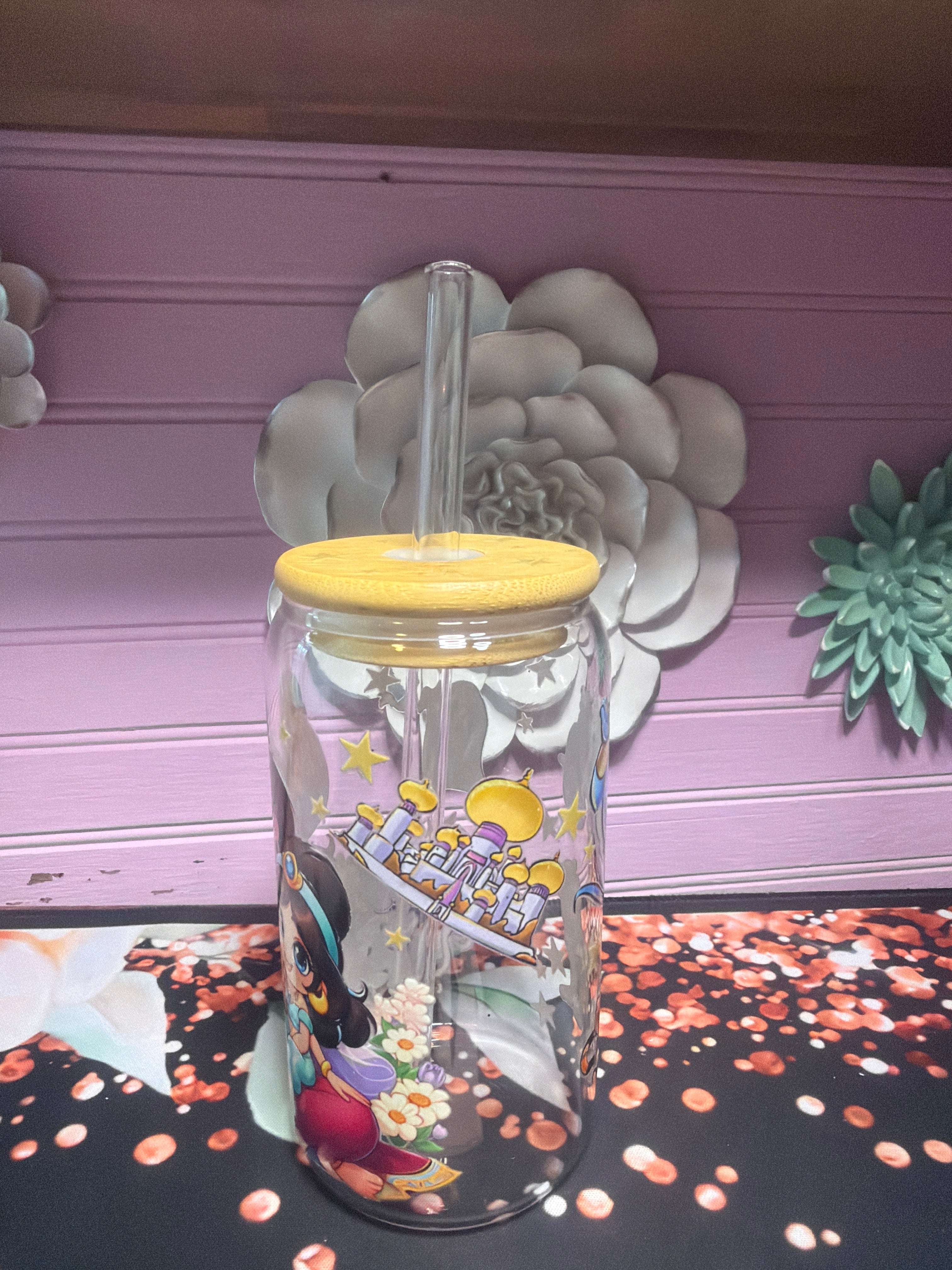 Jasmine glass cup 16 oz stickers UV-DTF