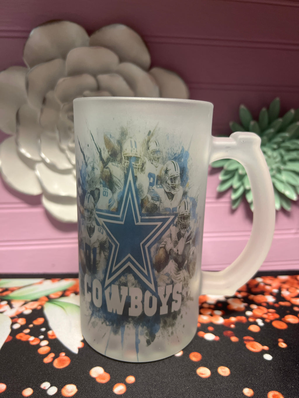 Cowboys frosted glass cup  16 oz