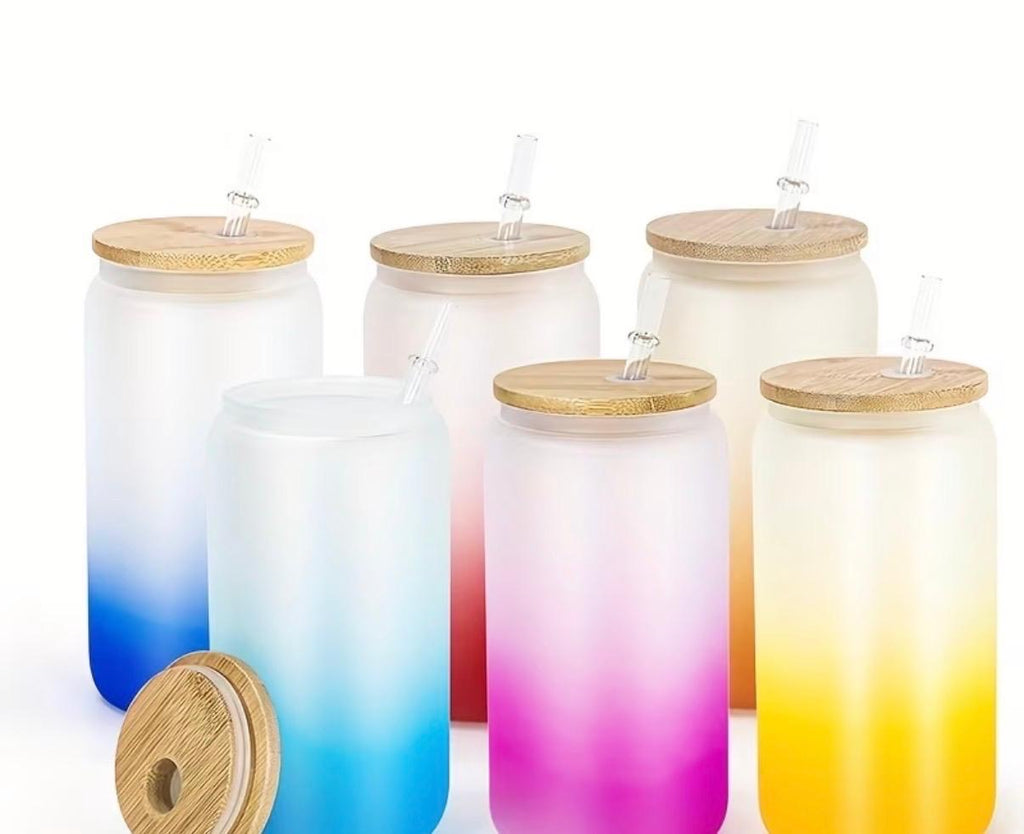 Blue frosted glass cup 16 oz