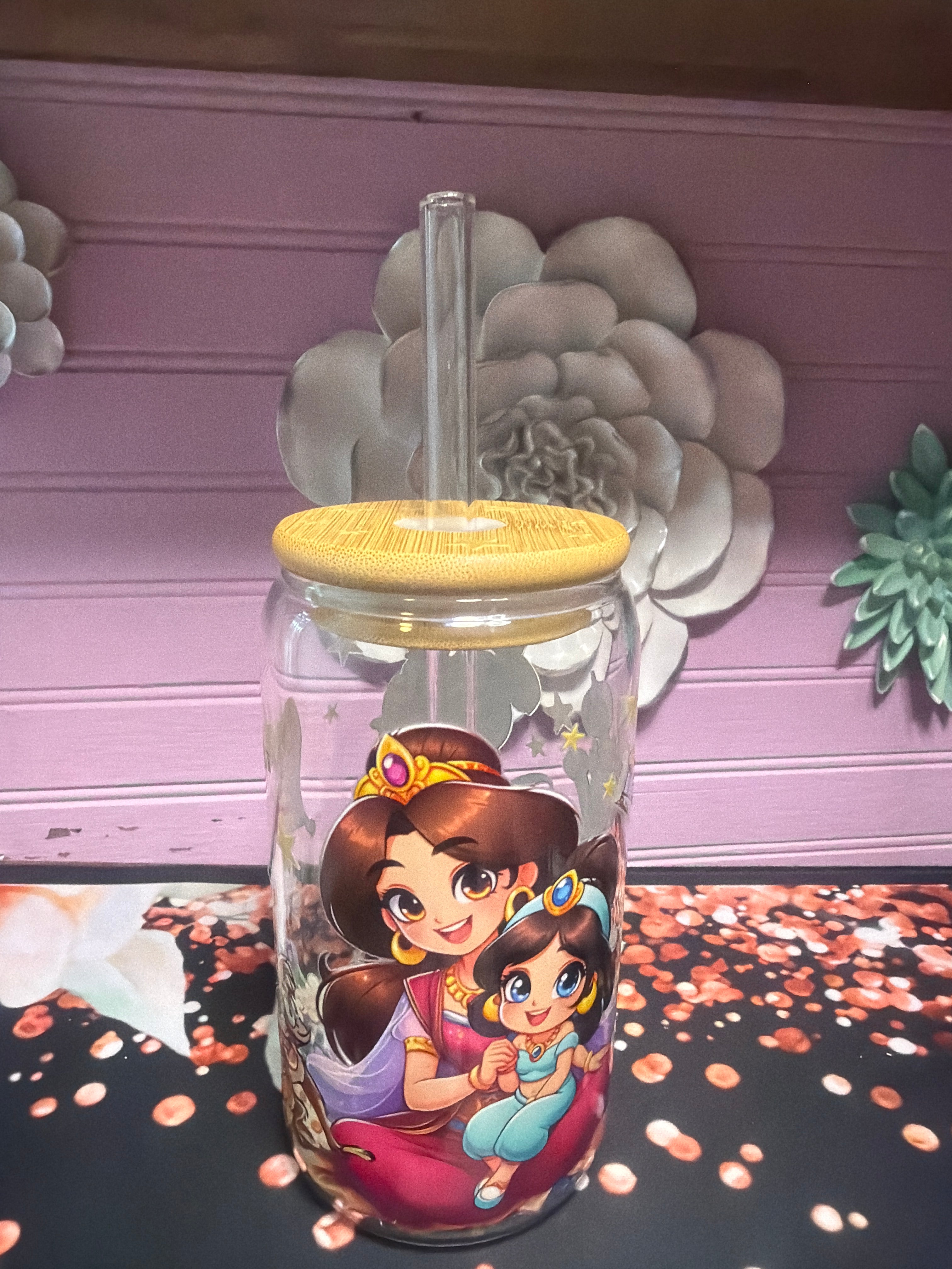 Jasmine glass cup 16 oz stickers UV-DTF