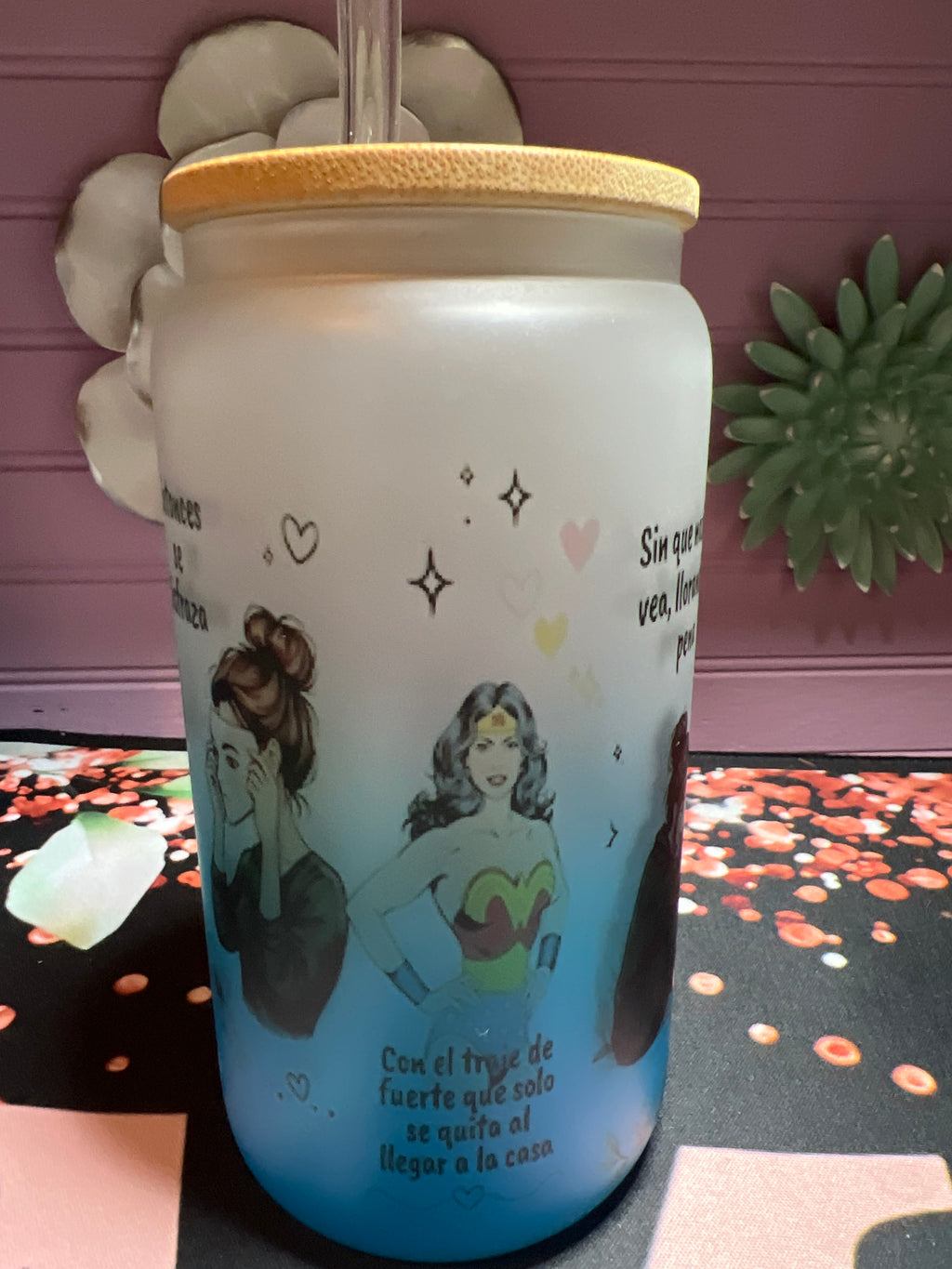 Blue frosted glass cup 16 oz