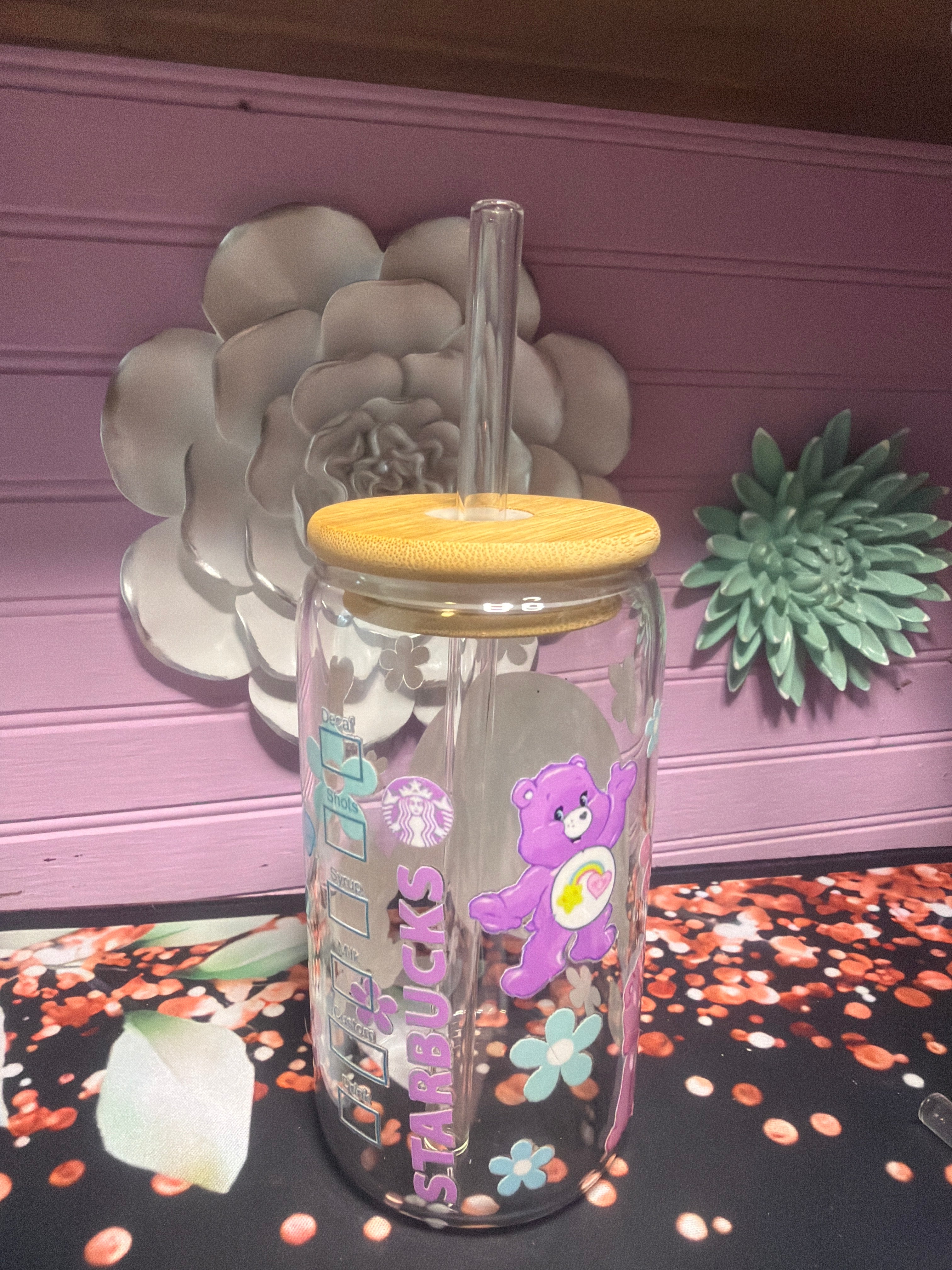 Bear glass cup 16 oz stickers UV-DTF