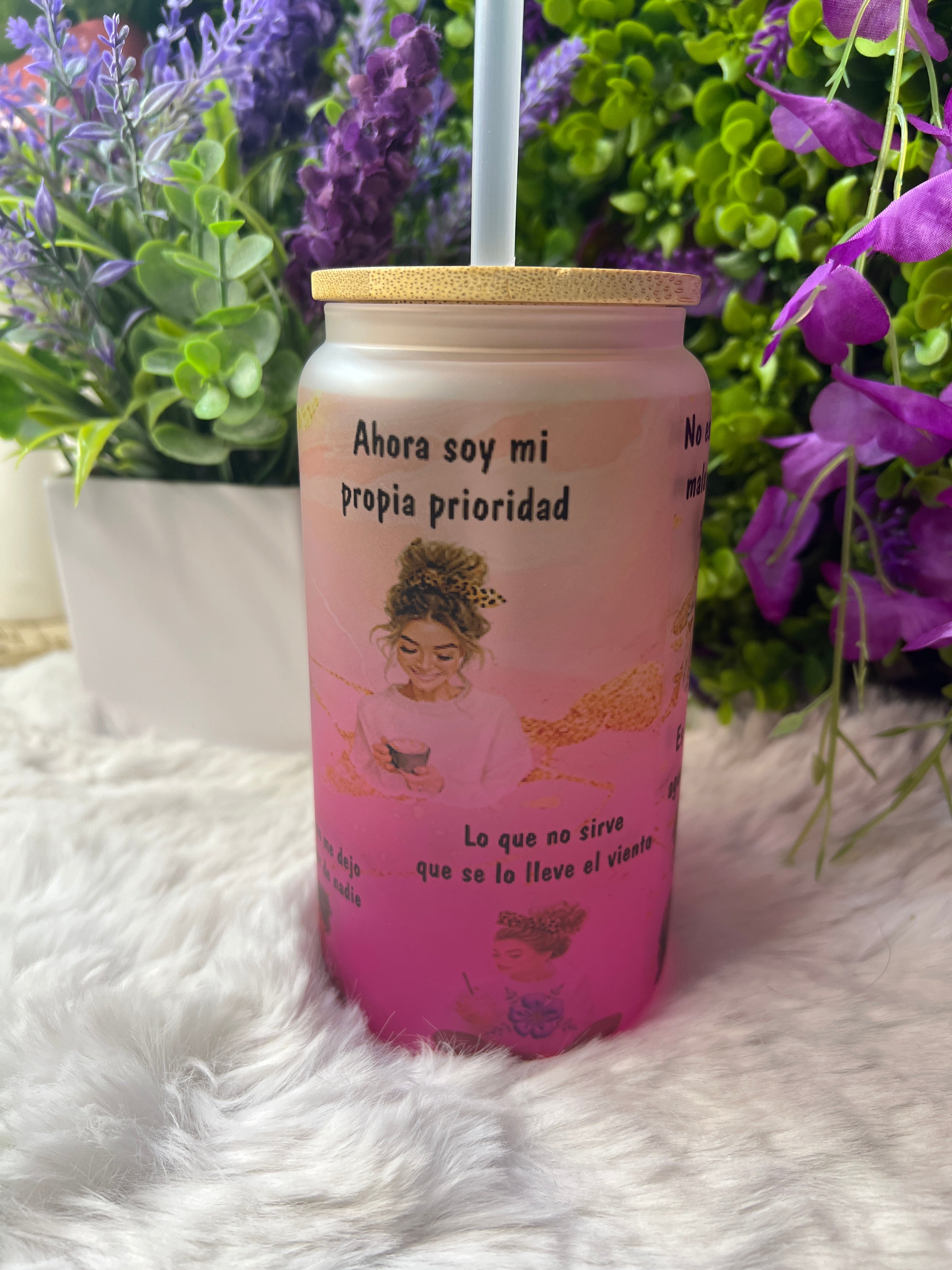 Ahora soy mi prioridad frosted glass cup 16 oz