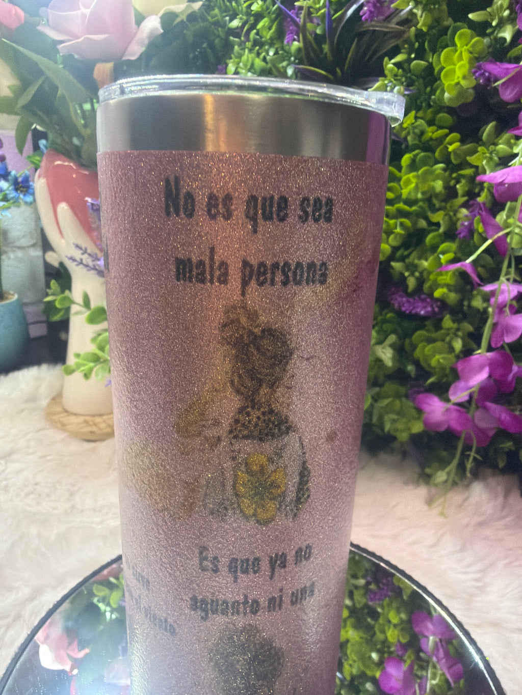 Ahora soy mi prioridad tumbler rosa con destellos de glitter