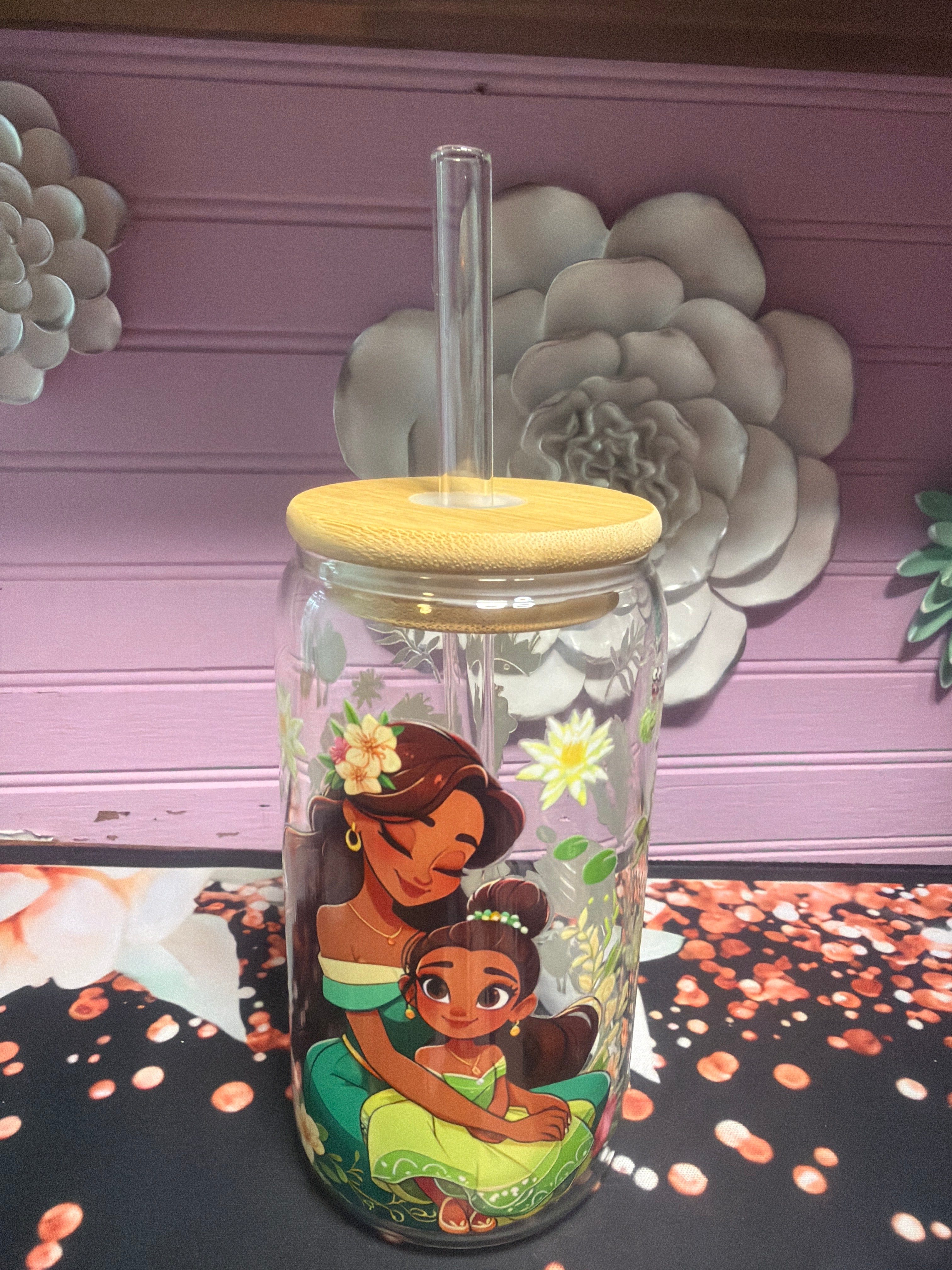 Tiana glass cup 16 oz stickers UV-DTF