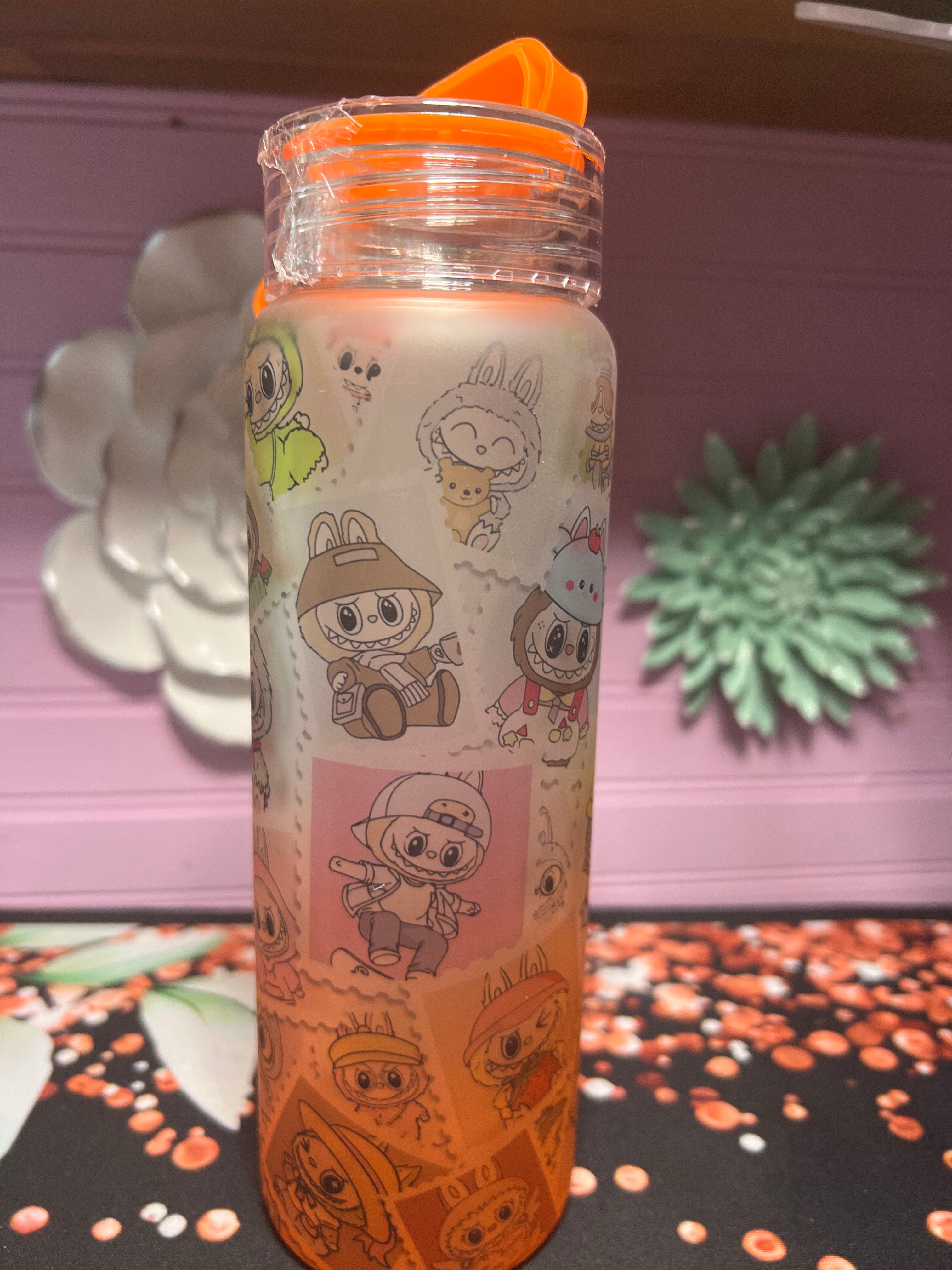 Labubu frosted glass cup 17 oz