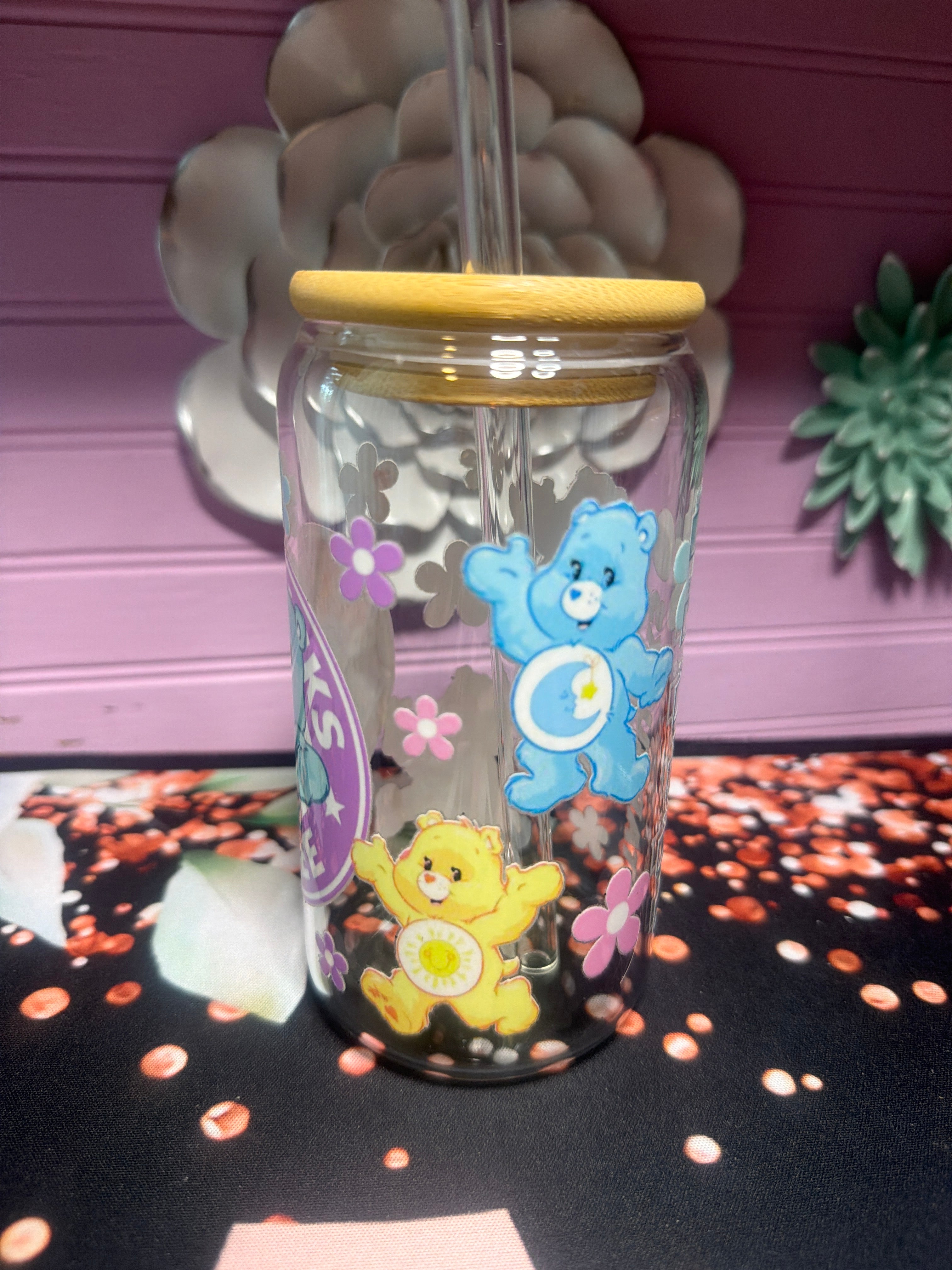 Bear glass cup 16 oz stickers UV-DTF