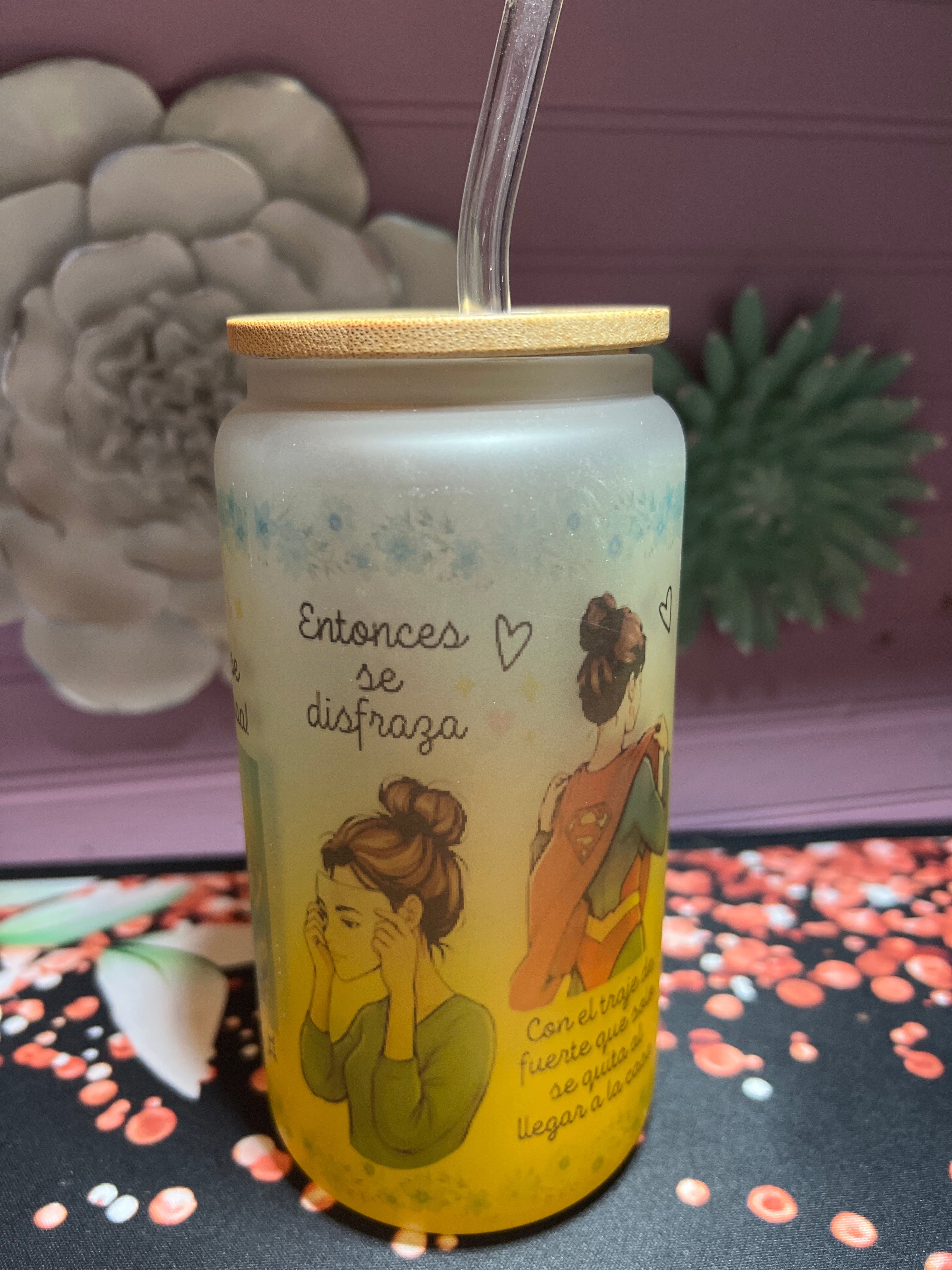 Yellow frosted glass cup 16 oz