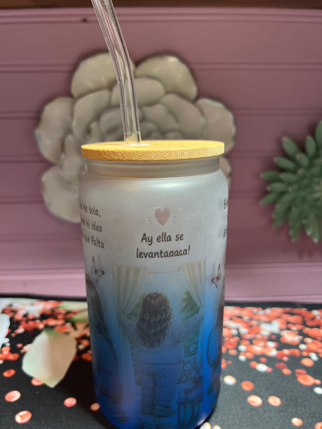 Blue frosted glass cup 16 oz