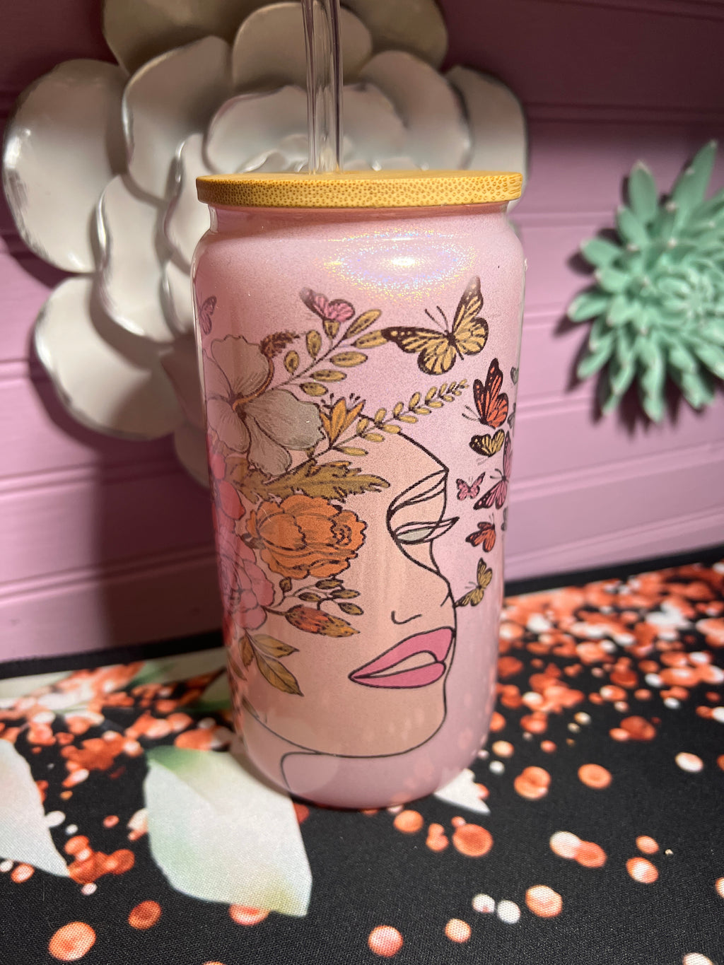 Glass cup pink 16oz