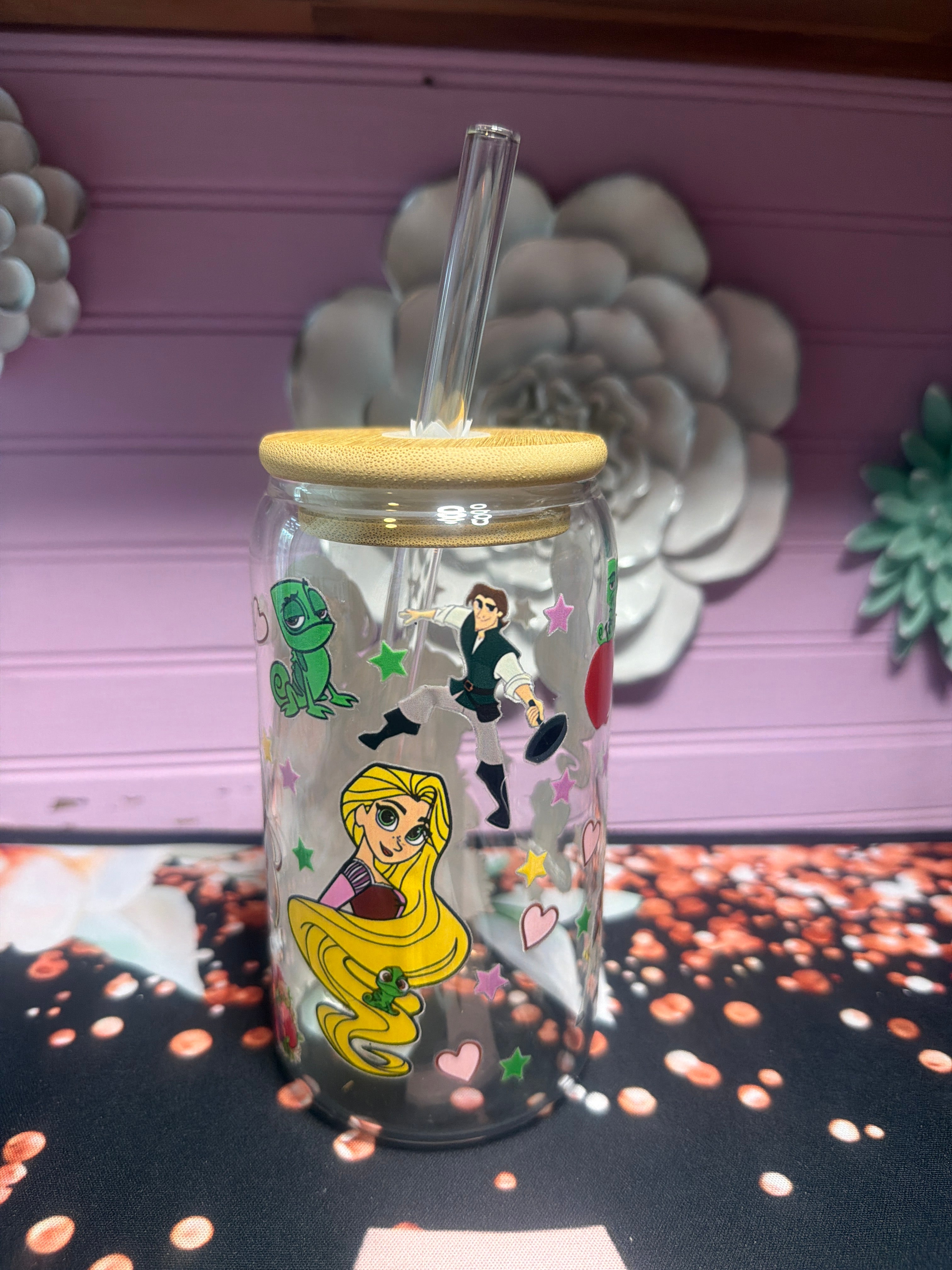 Rapunzel stickers UV-DTF glass cup 16 oz