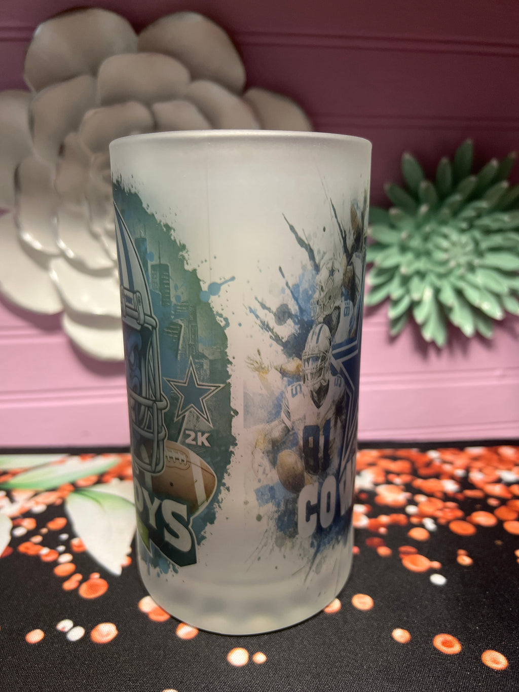 Cowboys frosted glass cup  16 oz