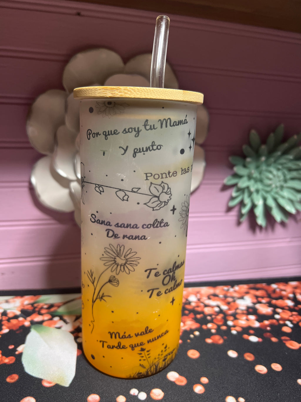 Daily affirmations español frosted glass cup 18 oz