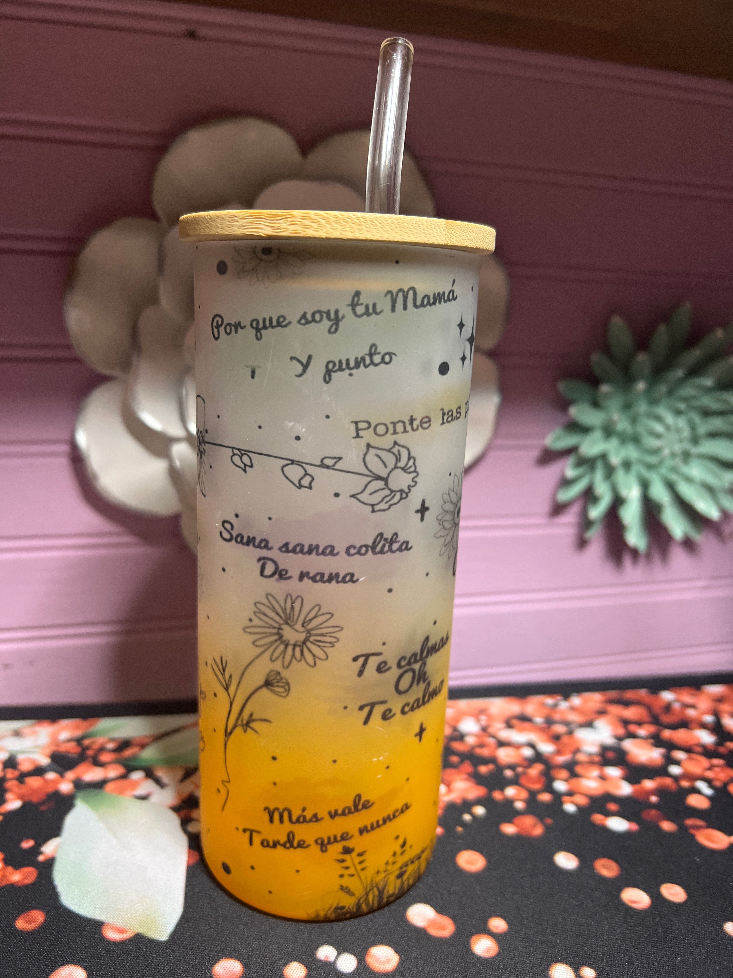 Daily affirmations español frosted glass cup 18 oz