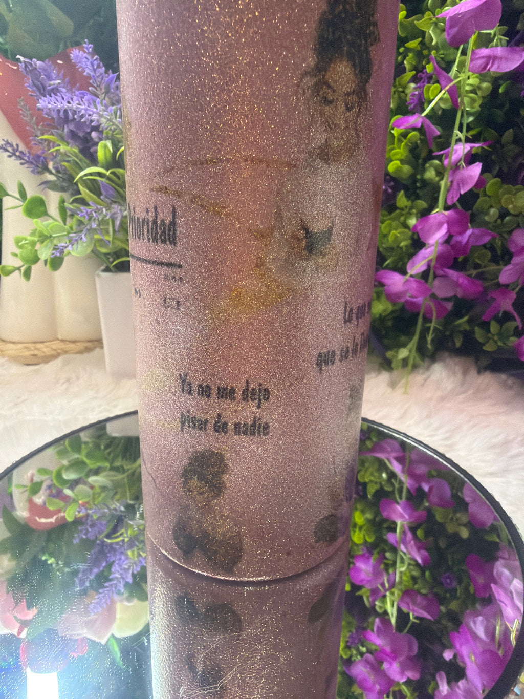 Ahora soy mi prioridad tumbler rosa con destellos de glitter