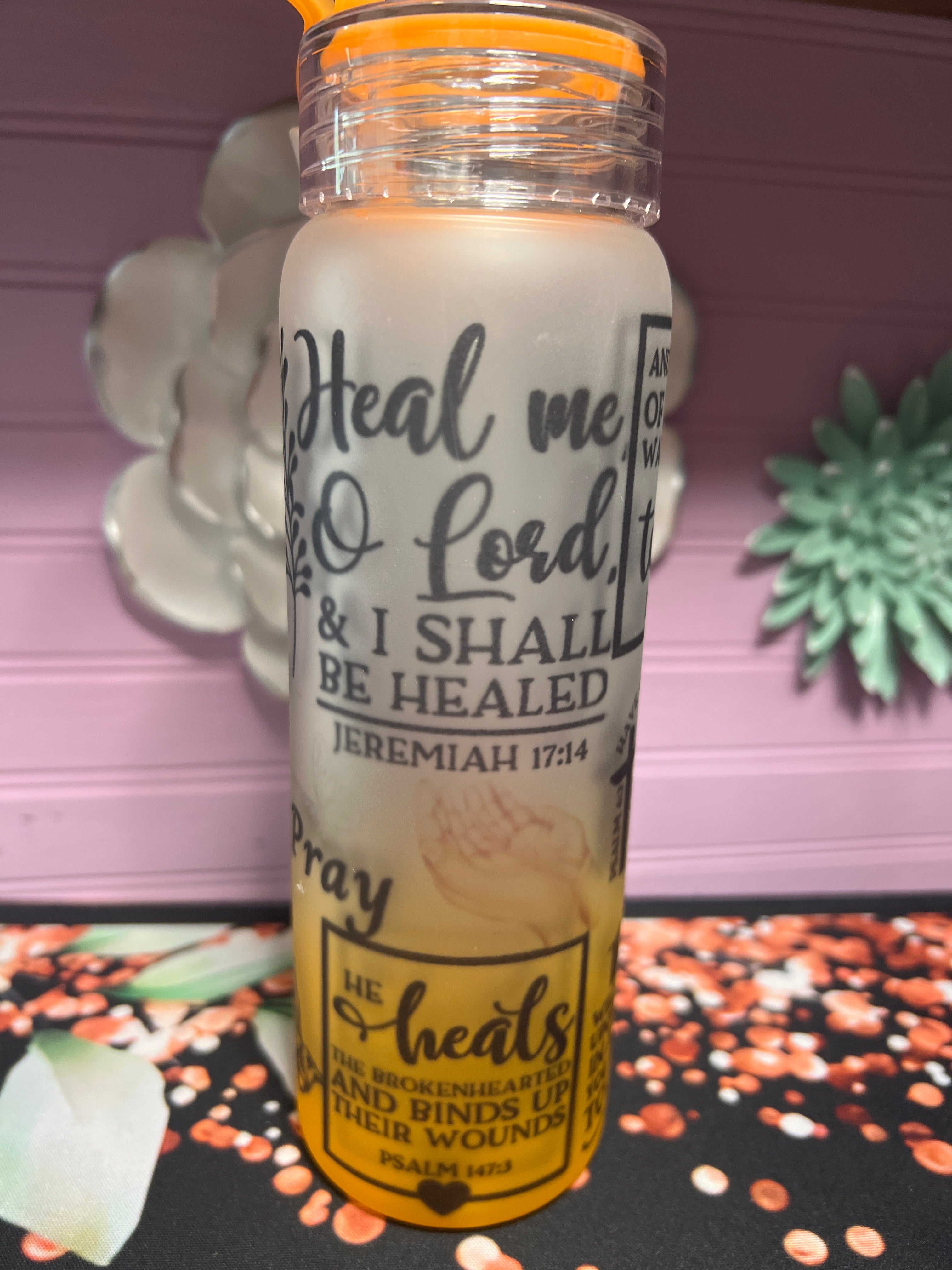 Textos bíblicos en inglés frosted glass cup 17 oz