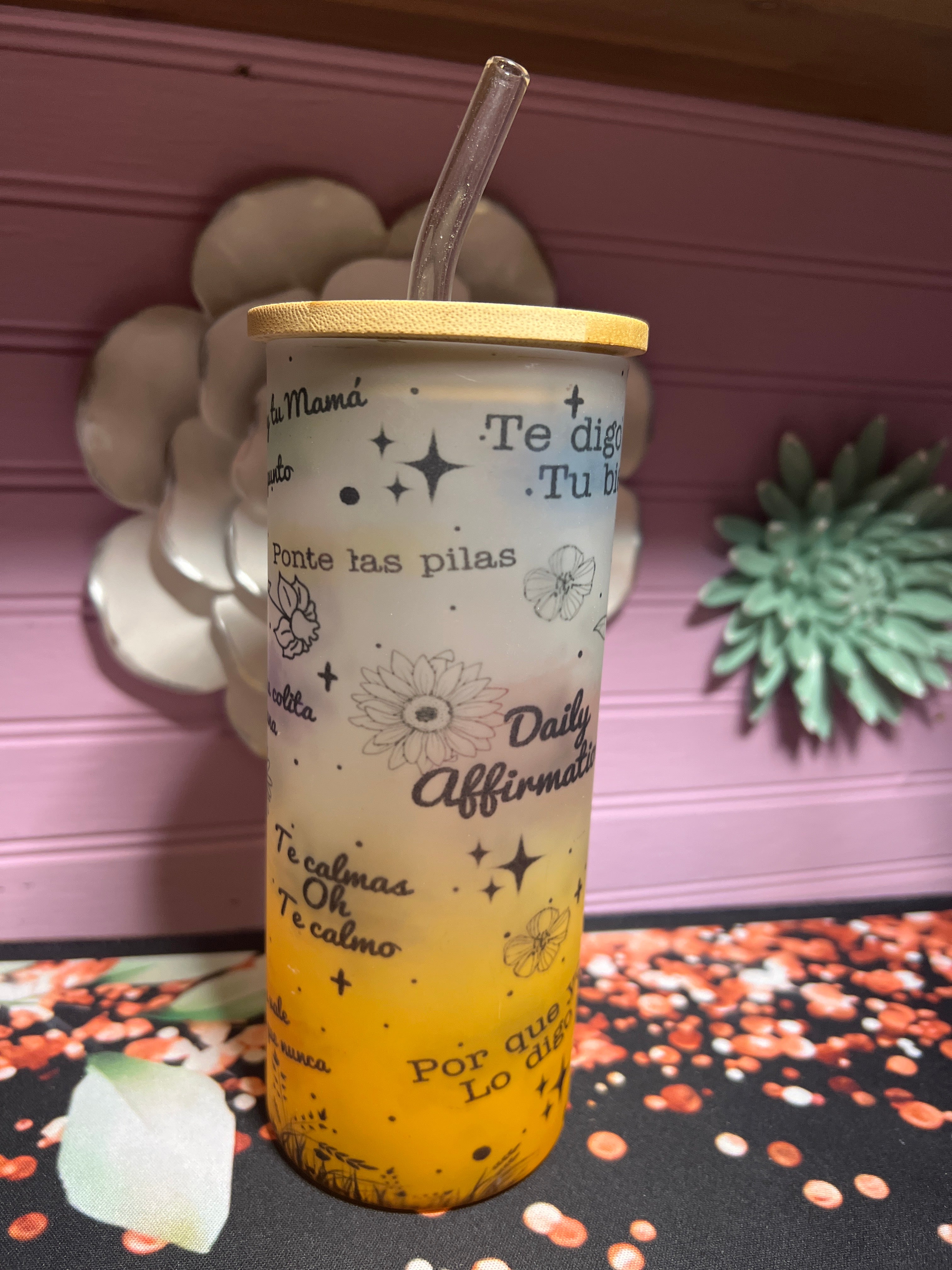 Daily affirmations español frosted glass cup 18 oz