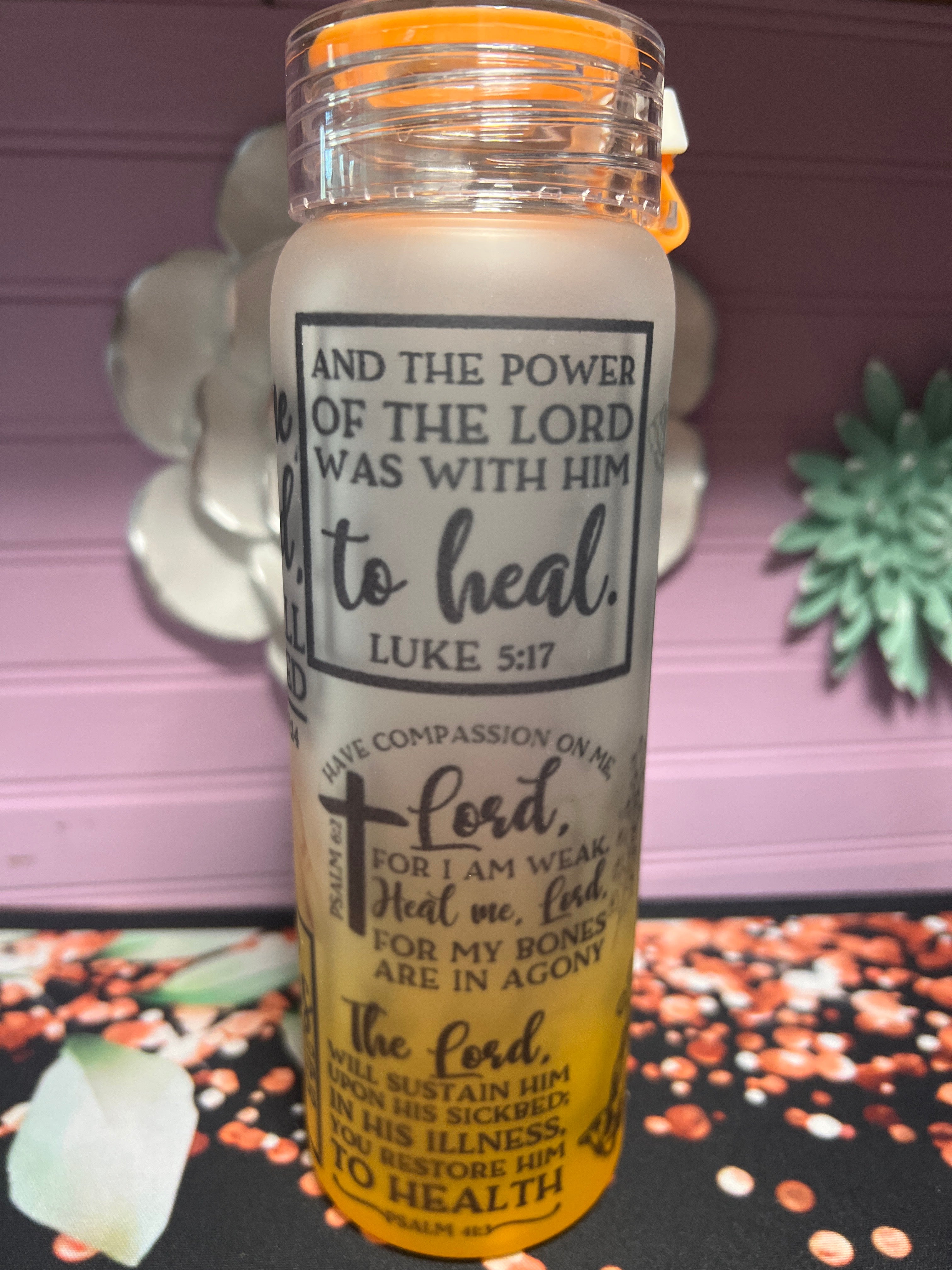 Textos bíblicos en inglés frosted glass cup 17 oz