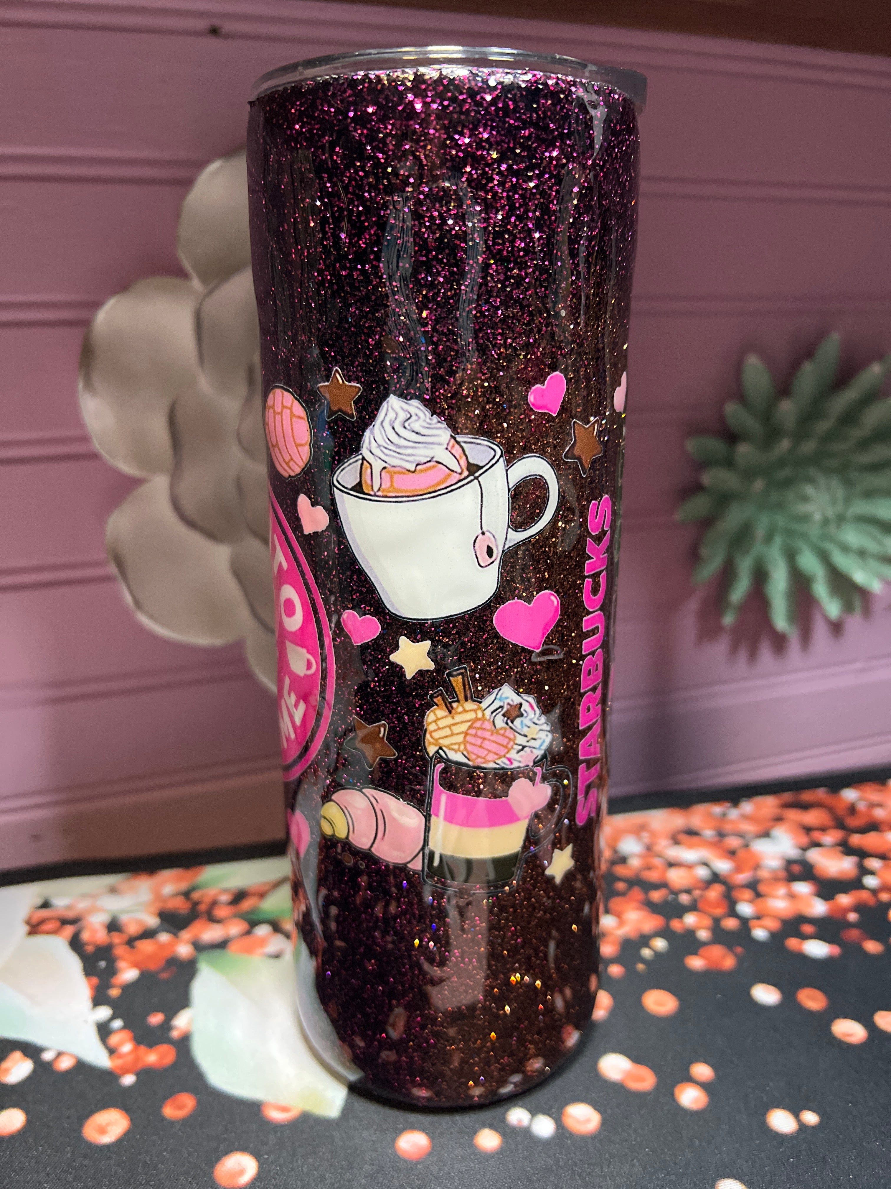 Cafecito y chisme stickers UV DTF resina glitter tumbler 20 oz