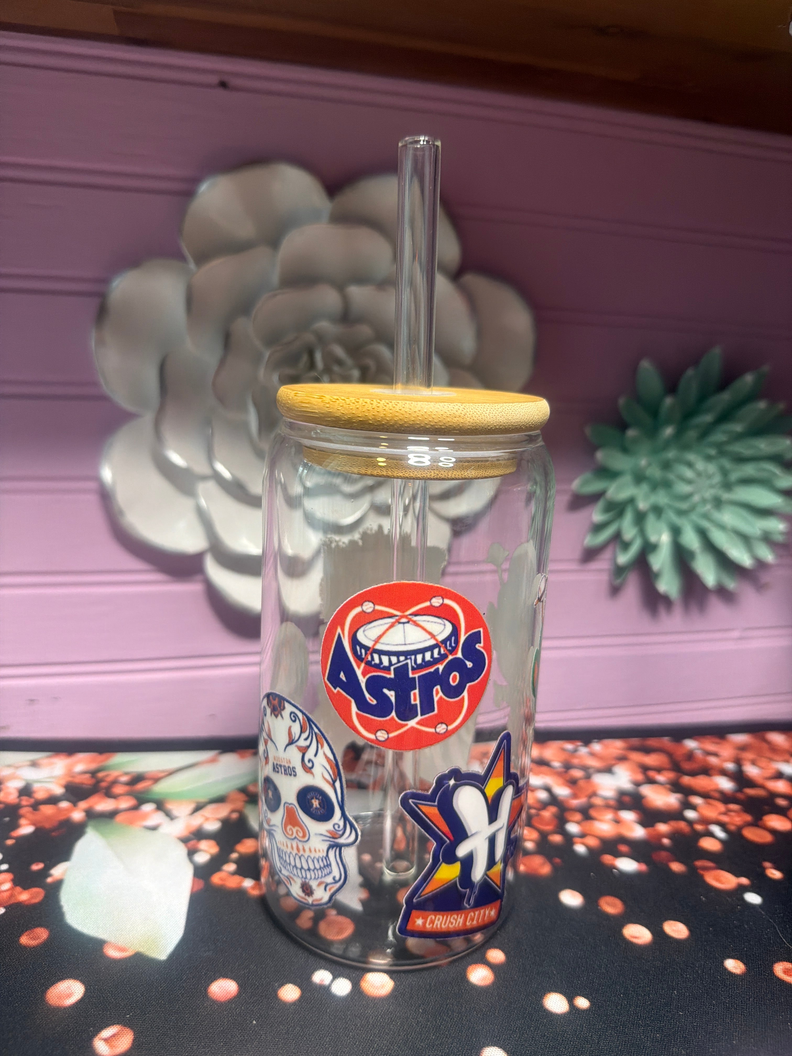 Houston Astros glass cup 16 oz stickers UV-DTF