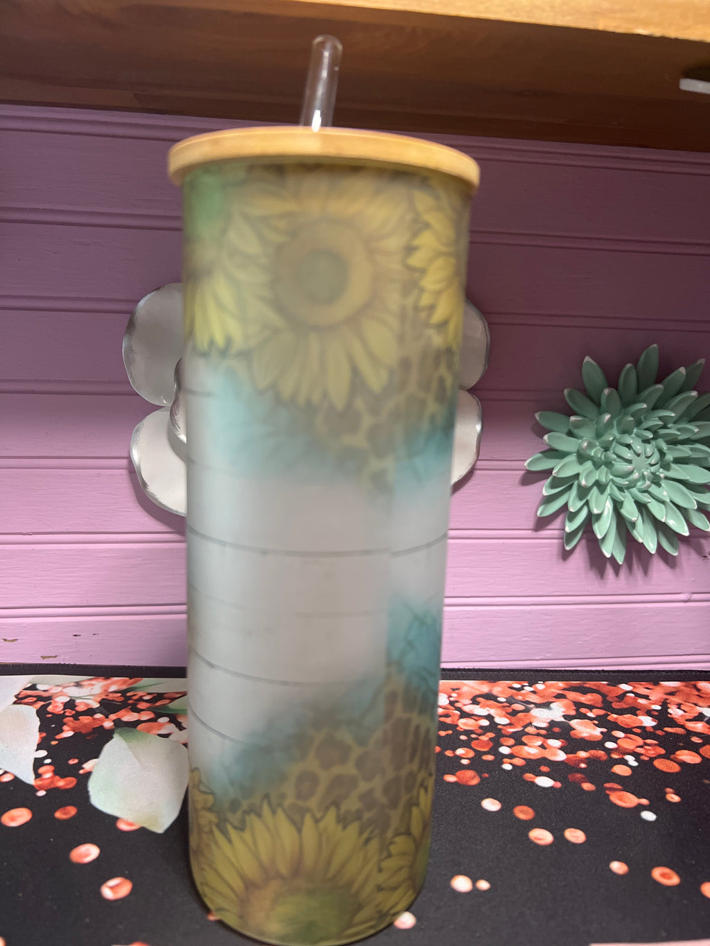 Vaquita girasoles frosted glass cup 20 oz