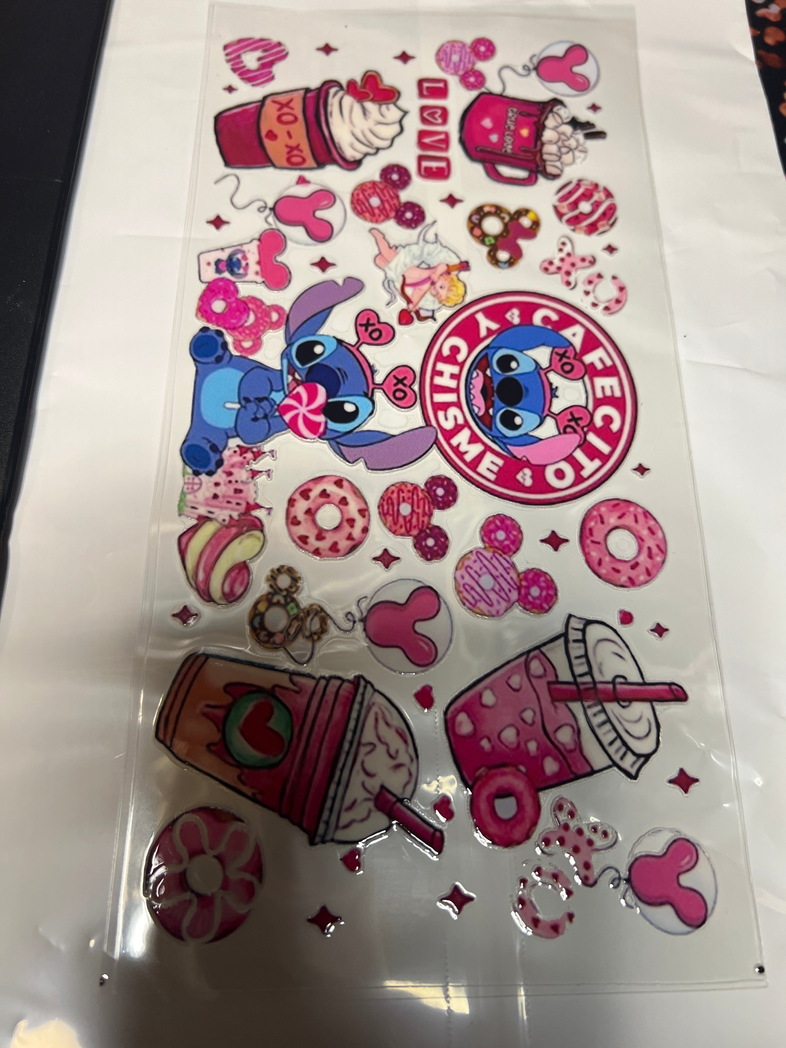 Stitch cafecito y chisme stickers UV DTF