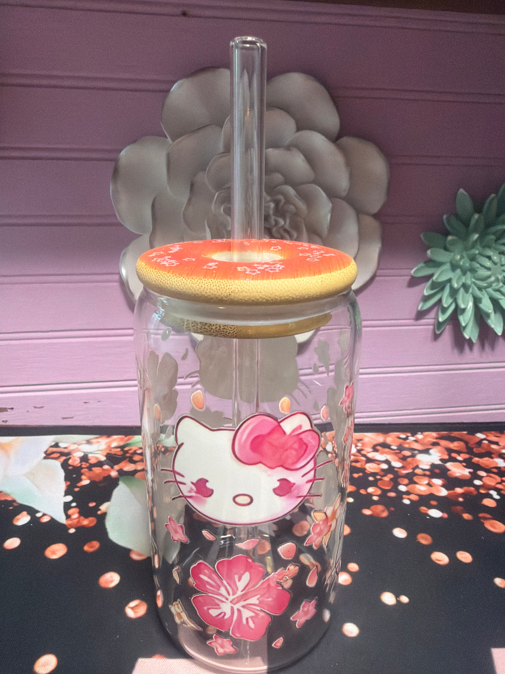Hello Kitty sticker UV DTF glass cup 16 oz