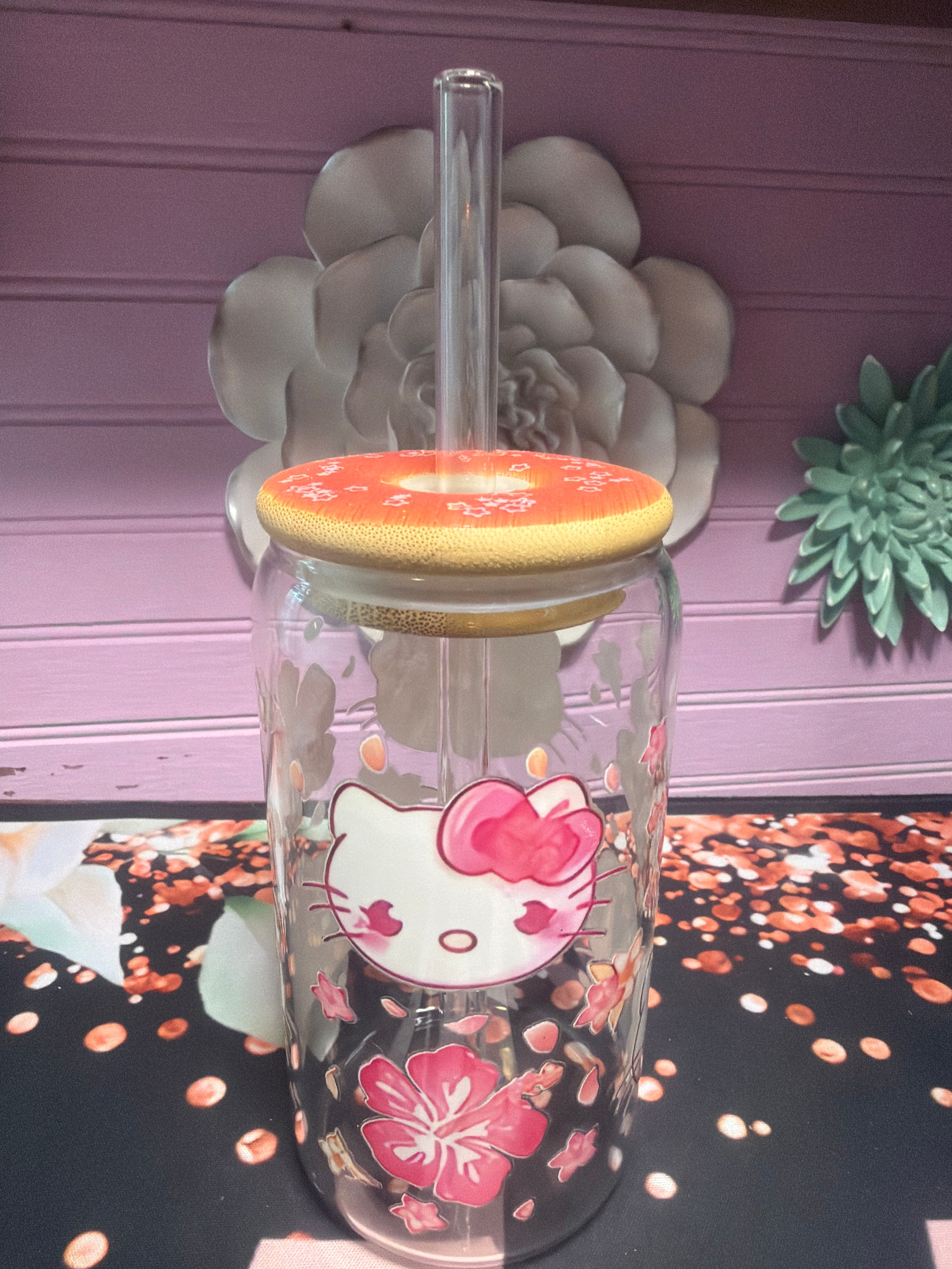 Hello Kitty sticker UV DTF glass cup 16 oz